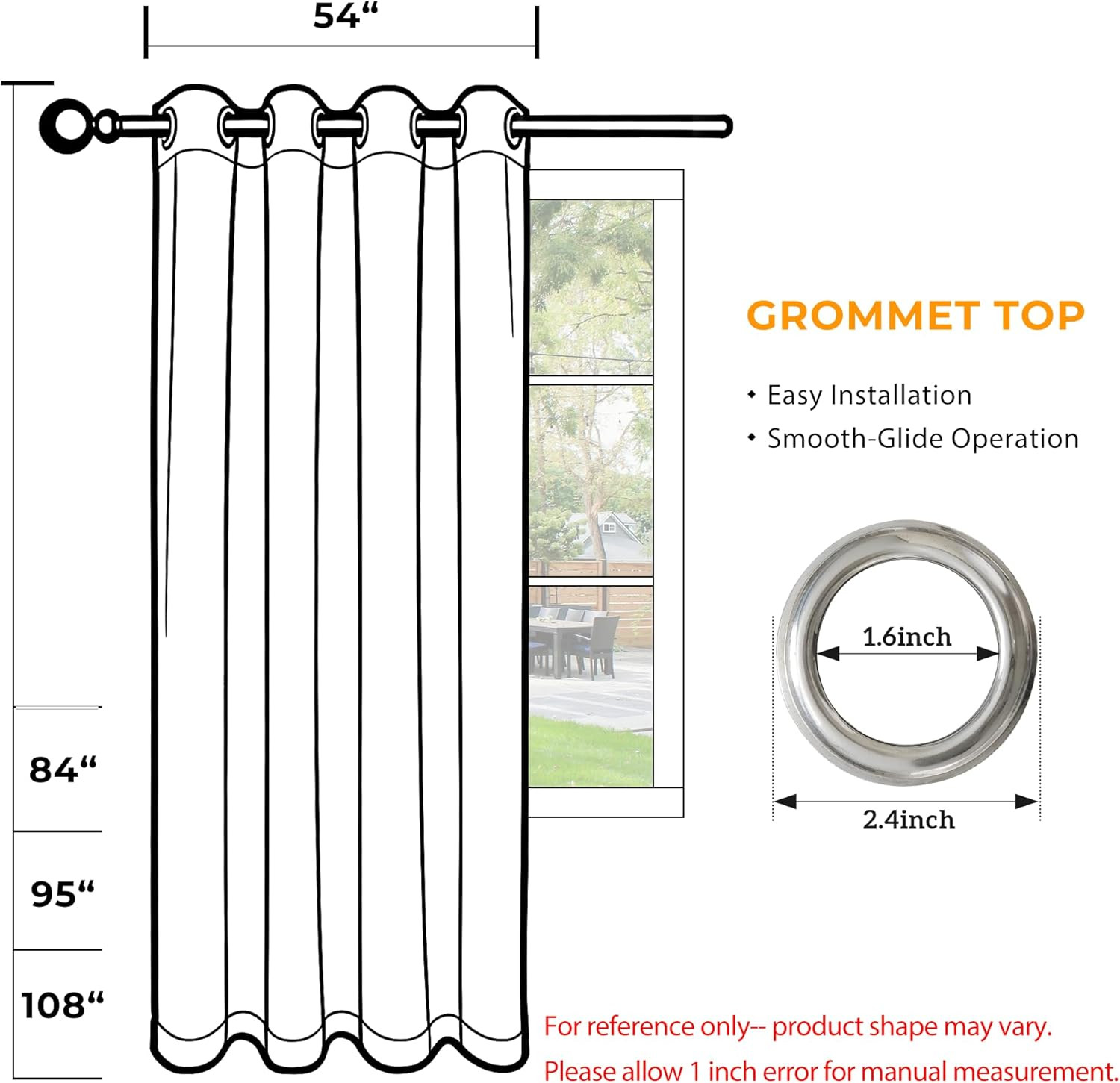Set of 4 Outdoor Curtains for Patio Waterproof, Breathable Grommet Privacy Panel