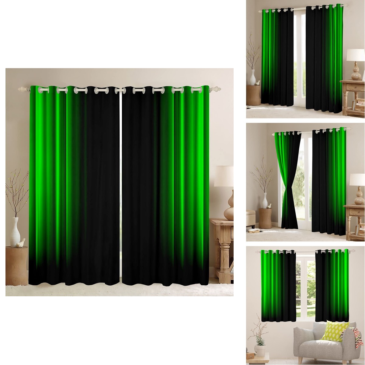 Feelyou Geometric Abstract Ombre Curtains Men Adults Teens Green And Black