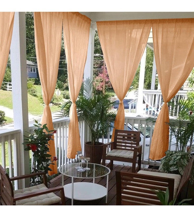 2 Panels Porch Patio Beige Sheer Curtains 52x-120 Farmhouse Cottage Boho