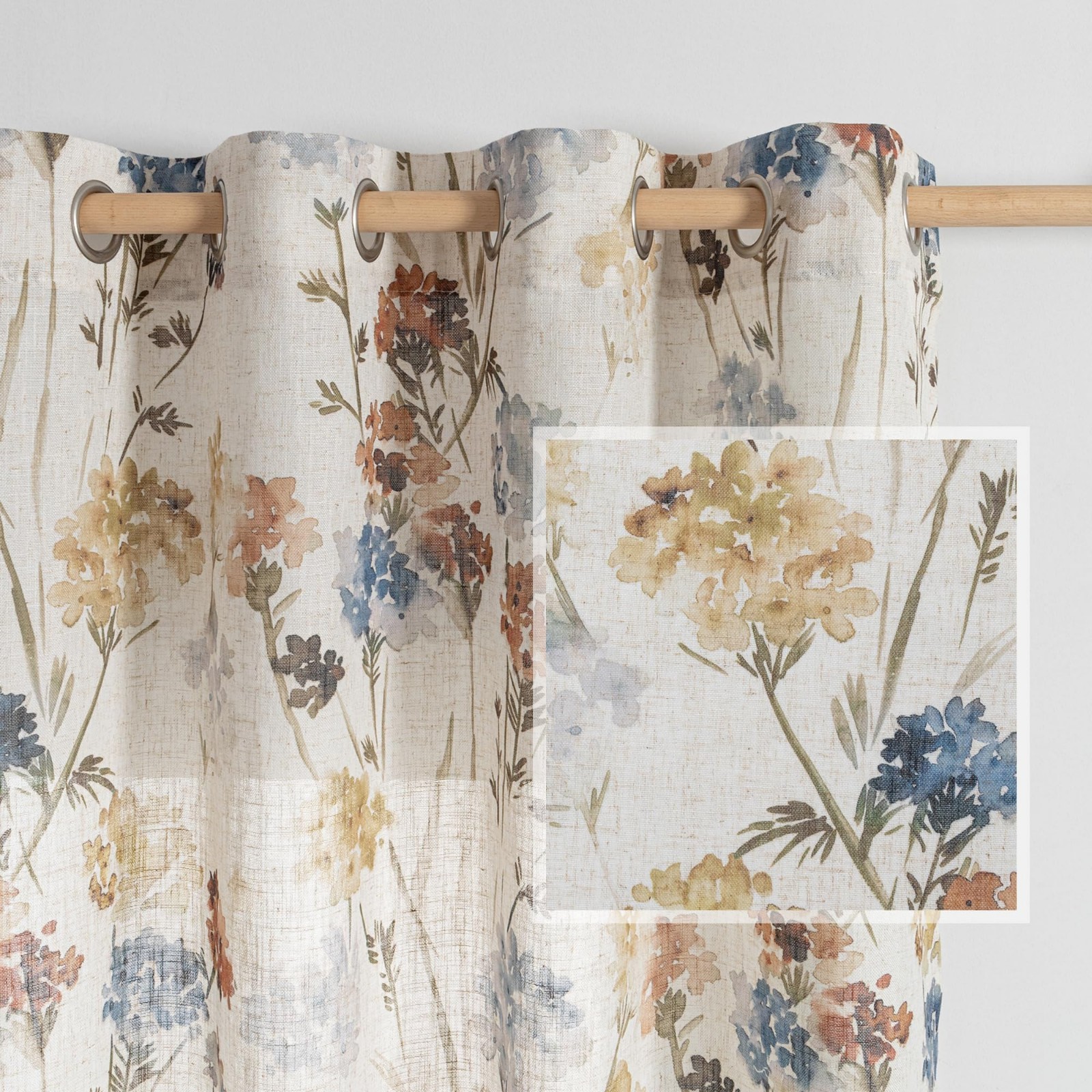 Floral Semi-Sheer Curtains 63″ Long, Light Filtering Grommet Drapes, 2 Panels, Y