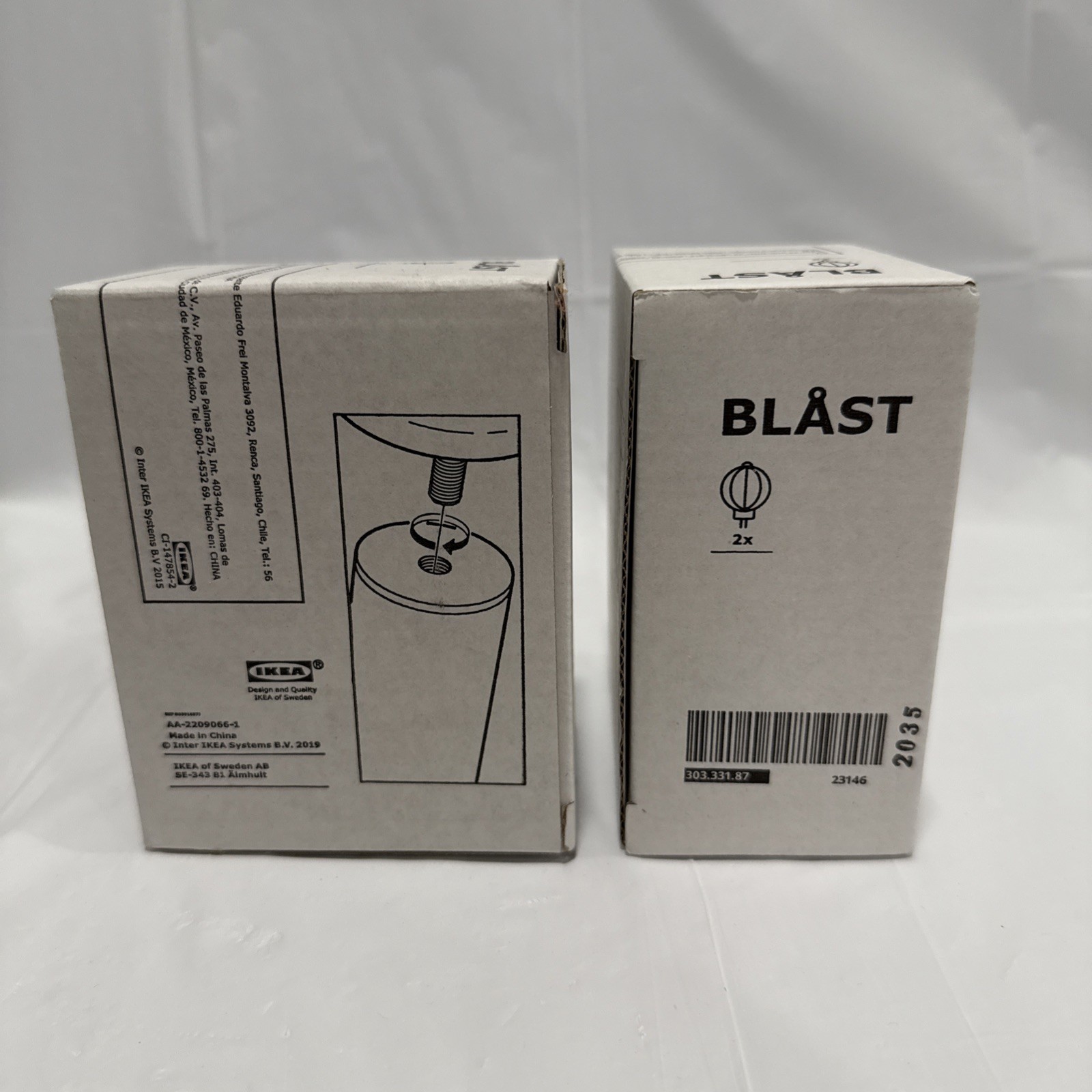 2x packs Ikea pair BLAST curtain rod finials, white metal and glass, new in box
