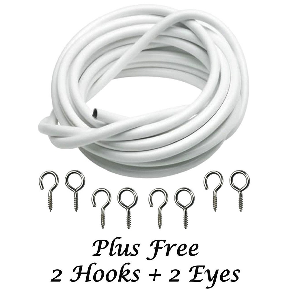Window Cord Cable Net Curtain With Wire Eyes & Hooks Various Lengths Available b