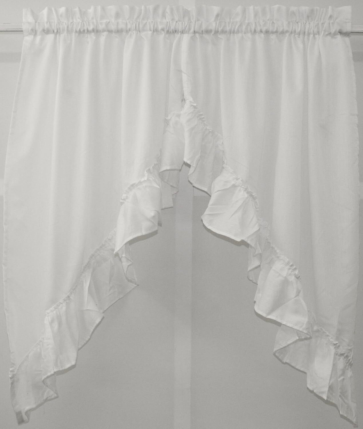 Stacey Solid Light Filtering Cafe Curtain Tier or Valance or Swag WHITE