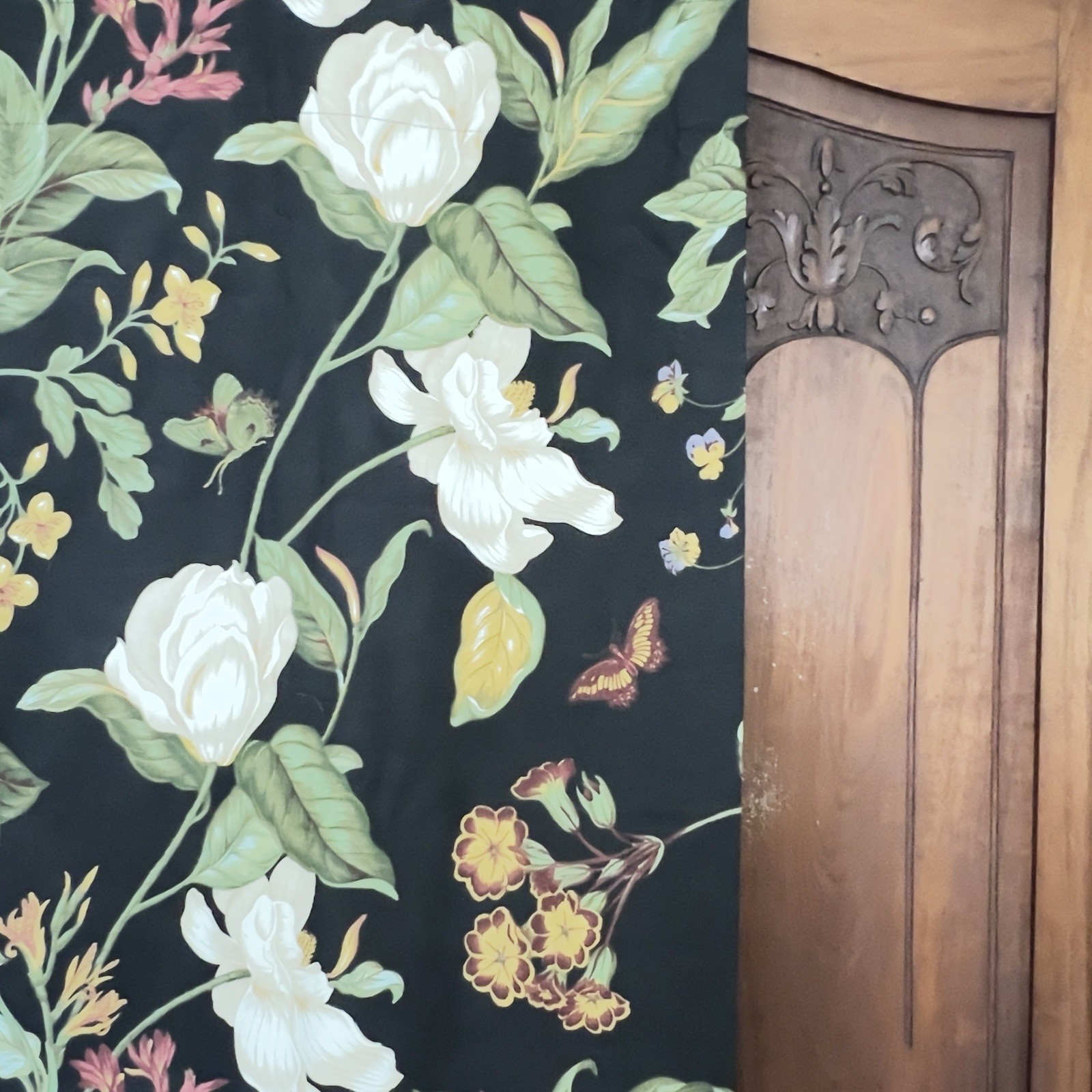 1 of 5 WAVERLY WILLIAMSBURG GARDEN MAGNOLIA BLACK FLORAL LINED DRAPE PANEL 41×88