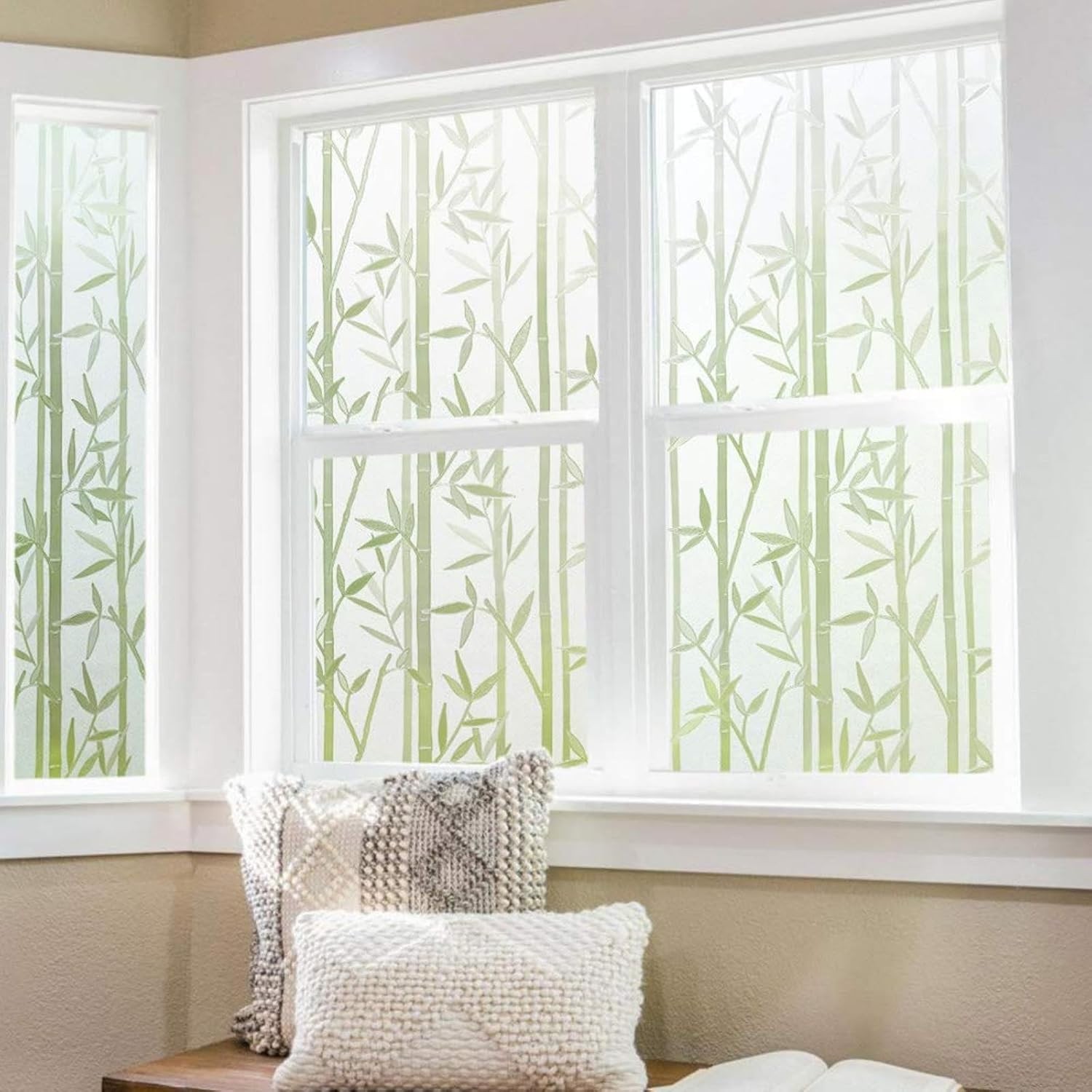 Frosted Bamboo Window Privacy Film, Static Cling No-Glue Decorative Film