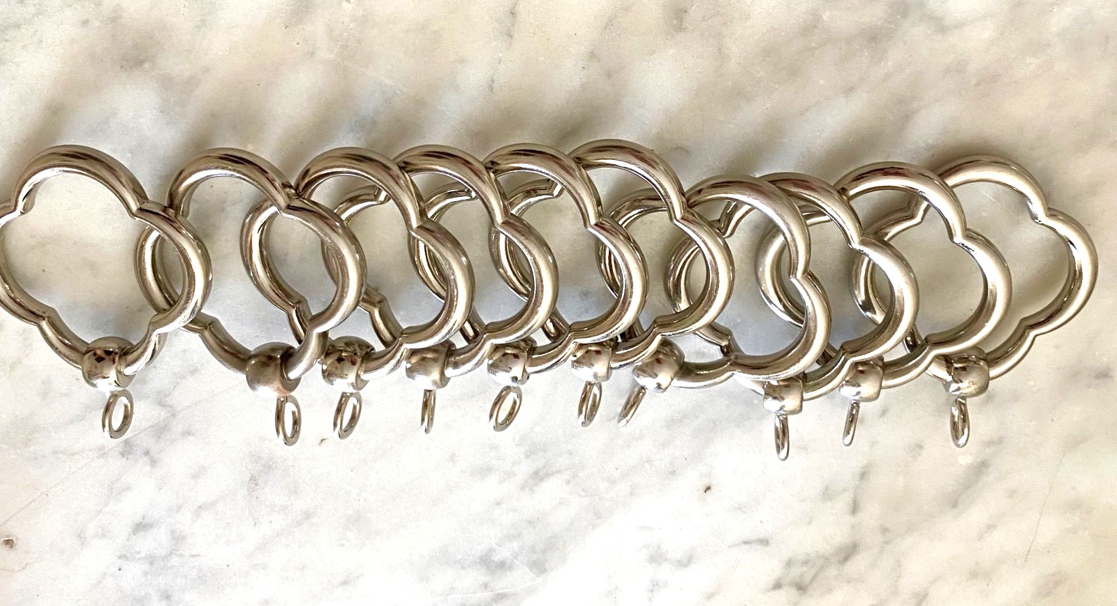 Ballard Designs QUATREFOIL Curtain Rings Set/10 Nickel 1.5” open