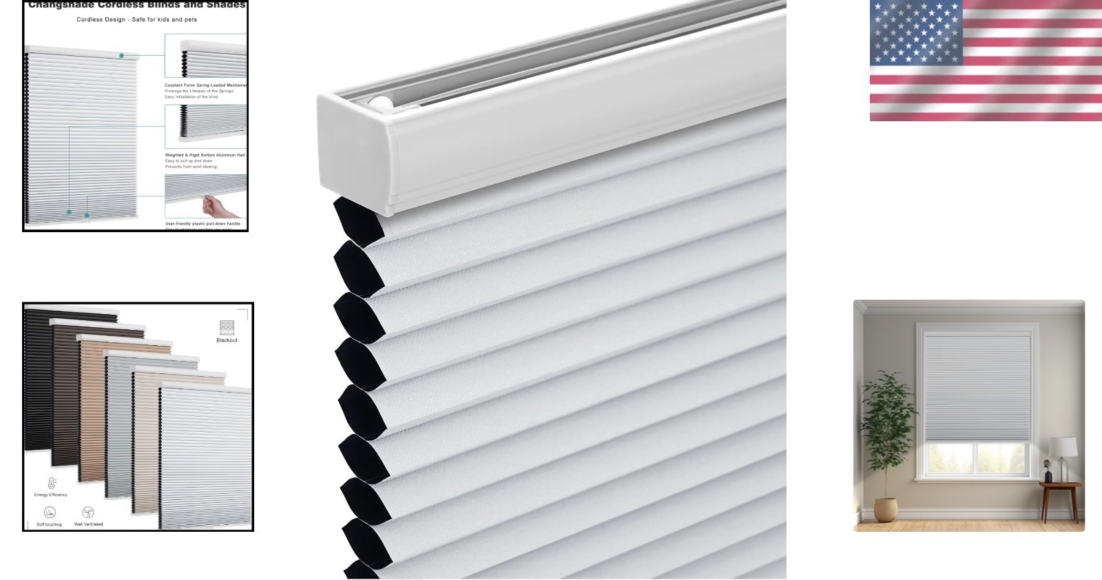 Cordless Cellular Shades Blackout Honeycomb Blinds for Windows Room Darkening…