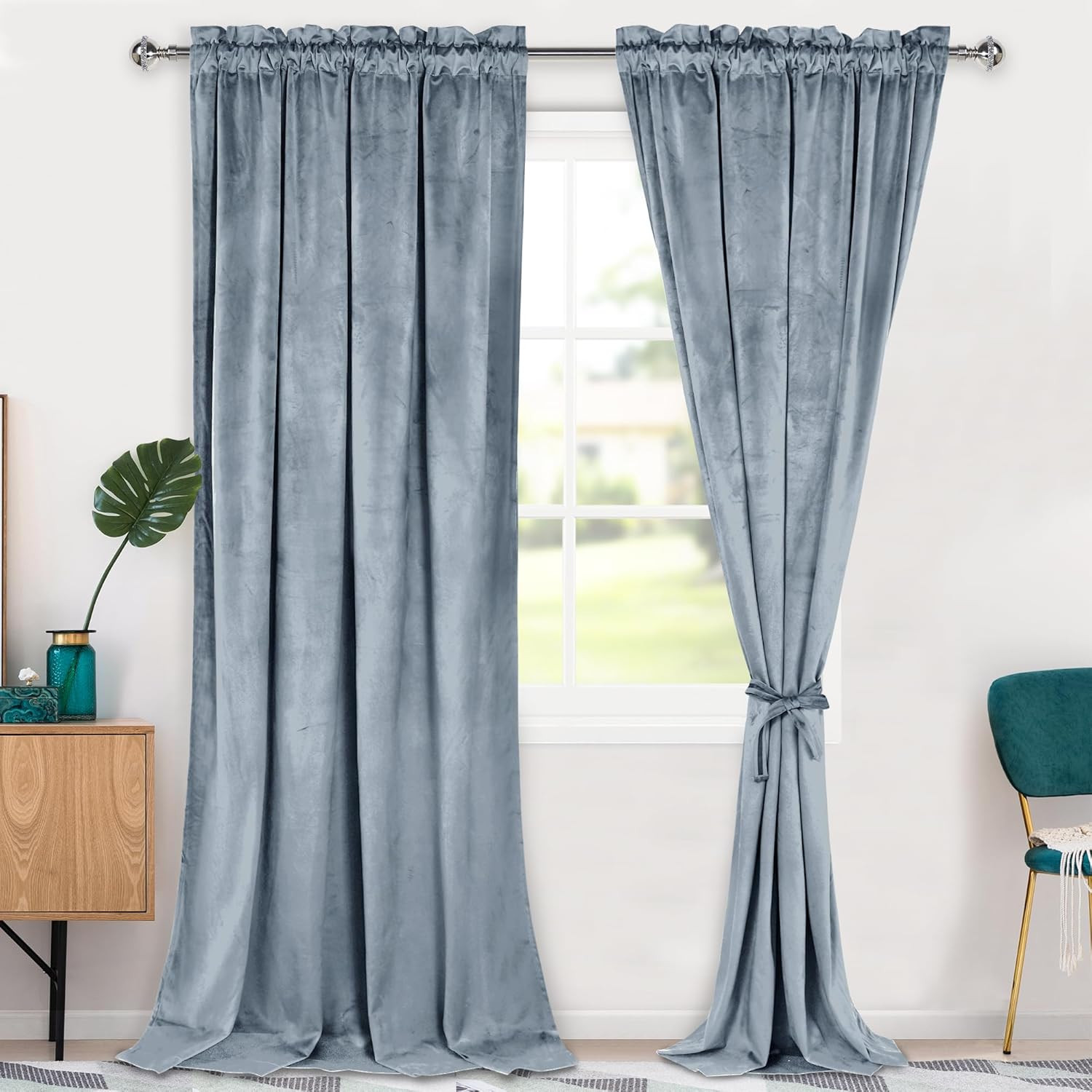 Velvet Curtains 108 Inches-Blackout Thermal Insulated Solid Soft Curtains for Be