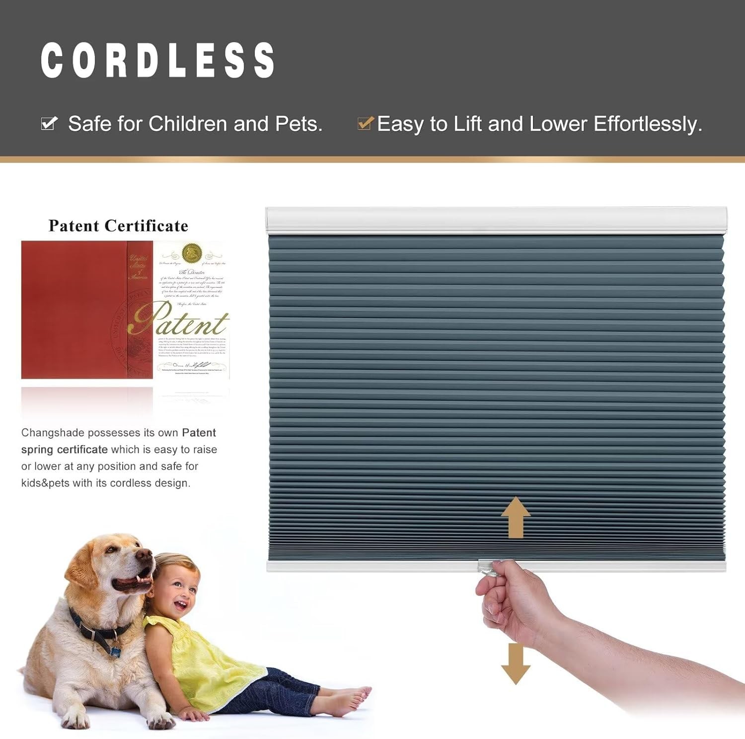 Changshade CUSTOM CUT Cordless Blackout Honeycomb Cellular Shades Window Shades
