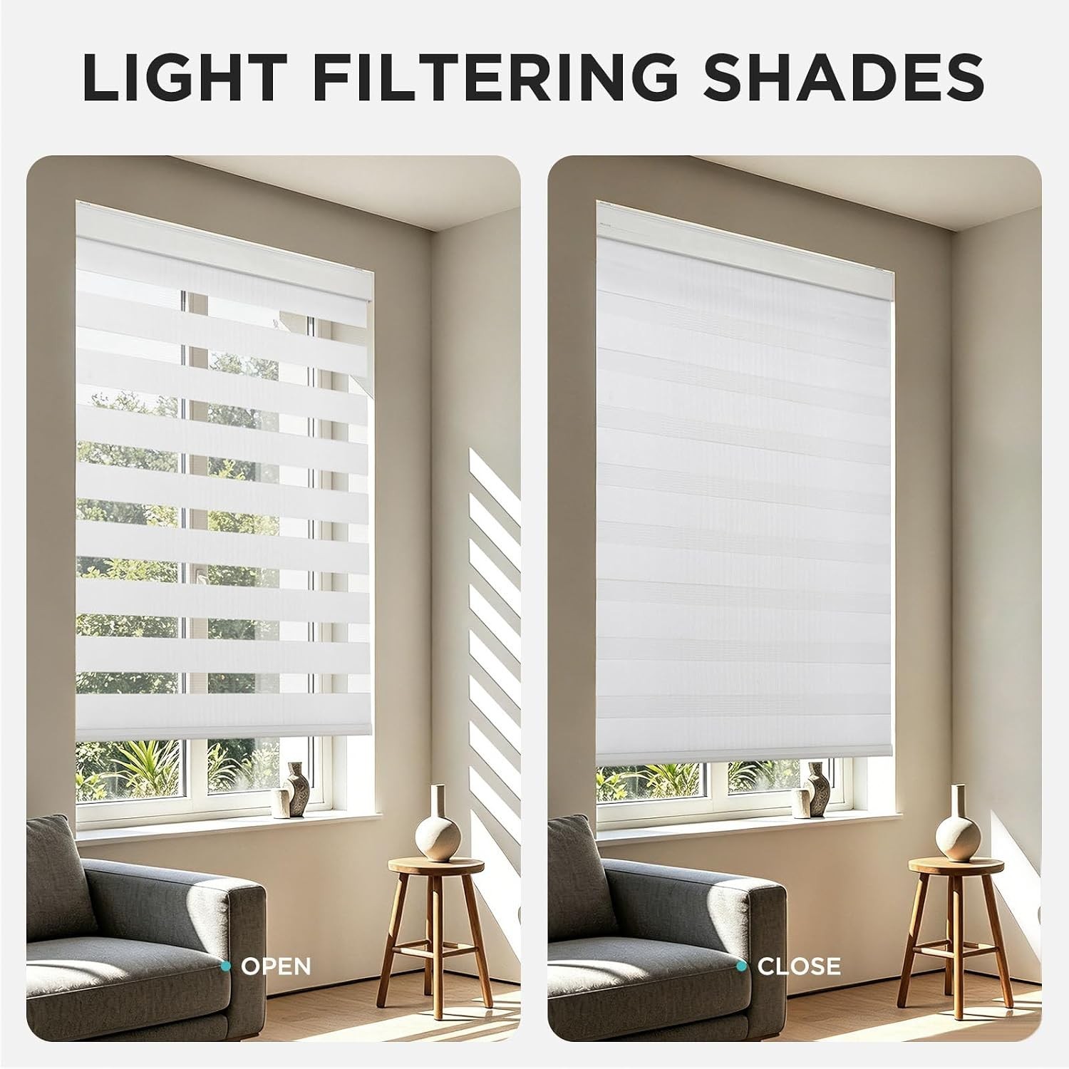 Cordless Zebra Blinds for Windows, Dual Layer Light Control Window Blinds wit…