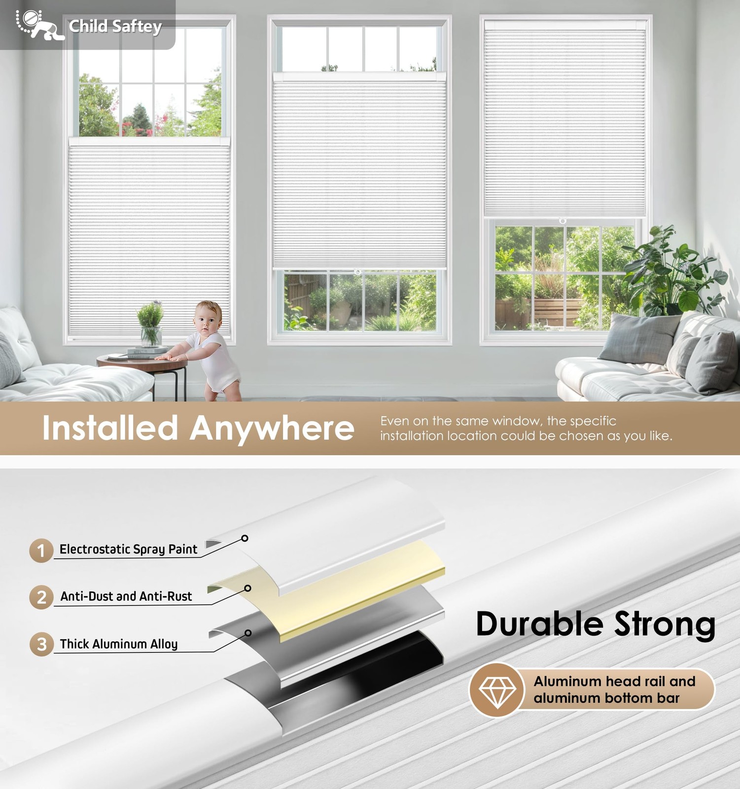 No Tools No Drill Cordless Cellular Shades, Light Filtering Honeycomb Shades …
