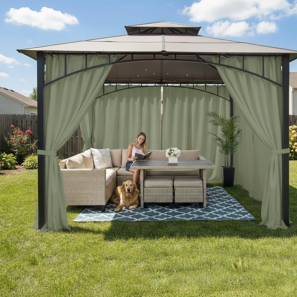 Waterproof Outdoor Patio Curtains 6 Panels 54×95 Inch Sage Green Privacy Shield