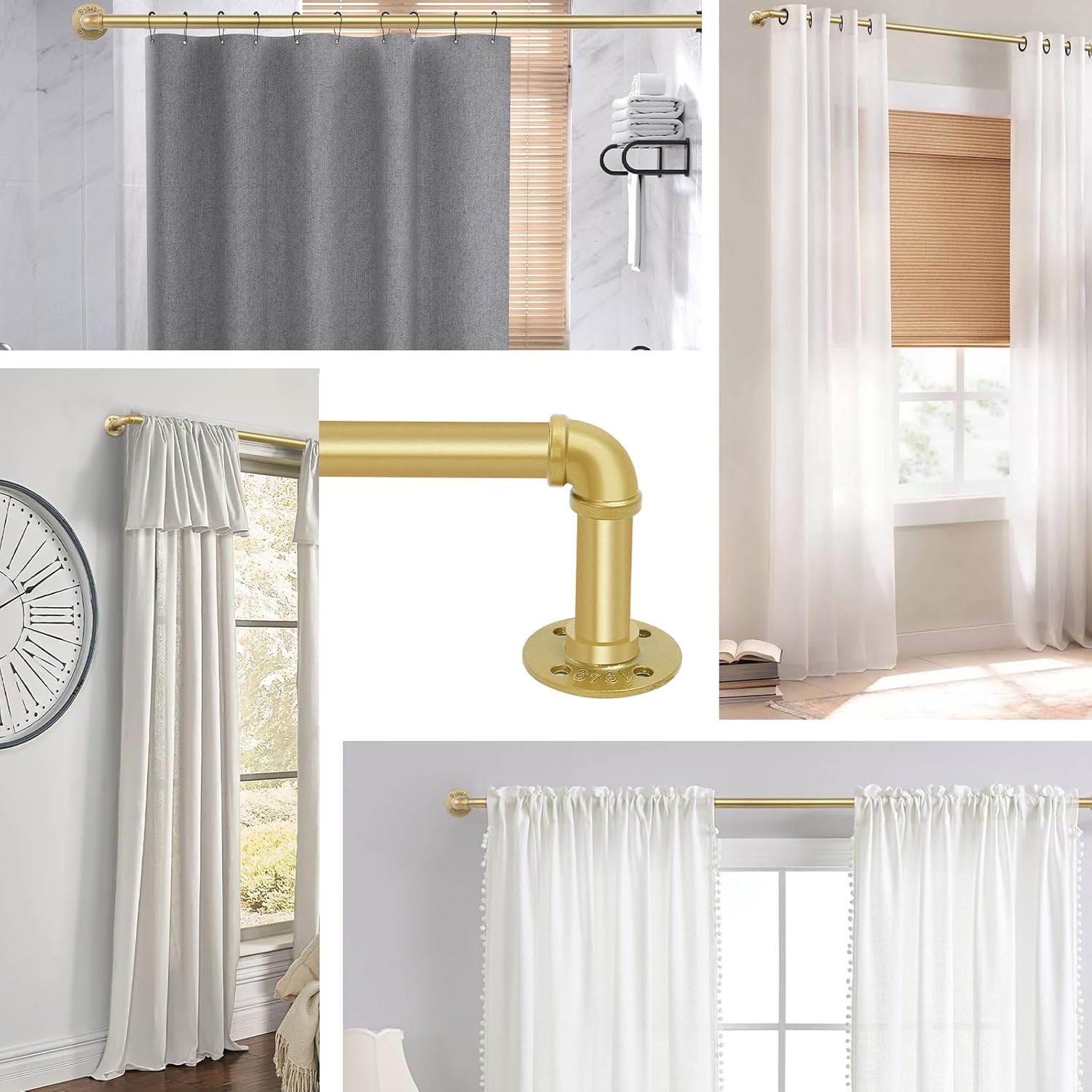 Heavy Duty Curtain Rods for Window Size 144-168″ Industrial Gold Curtain Rod