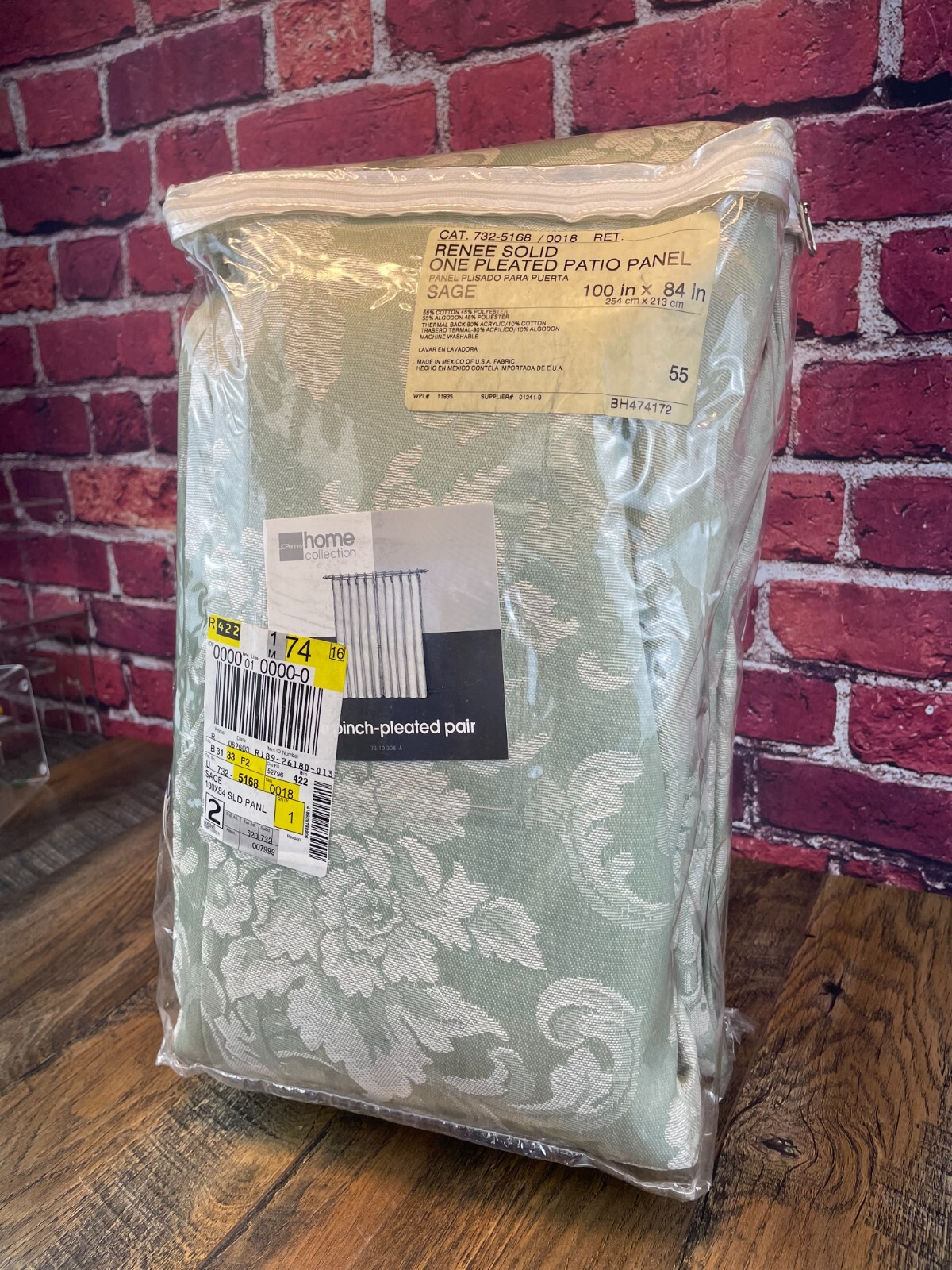 Preowned JC PENNEY Home RENEE SOLID ONE PLEATED PATIO PANEL 100″ x 84″ SAGE Nice