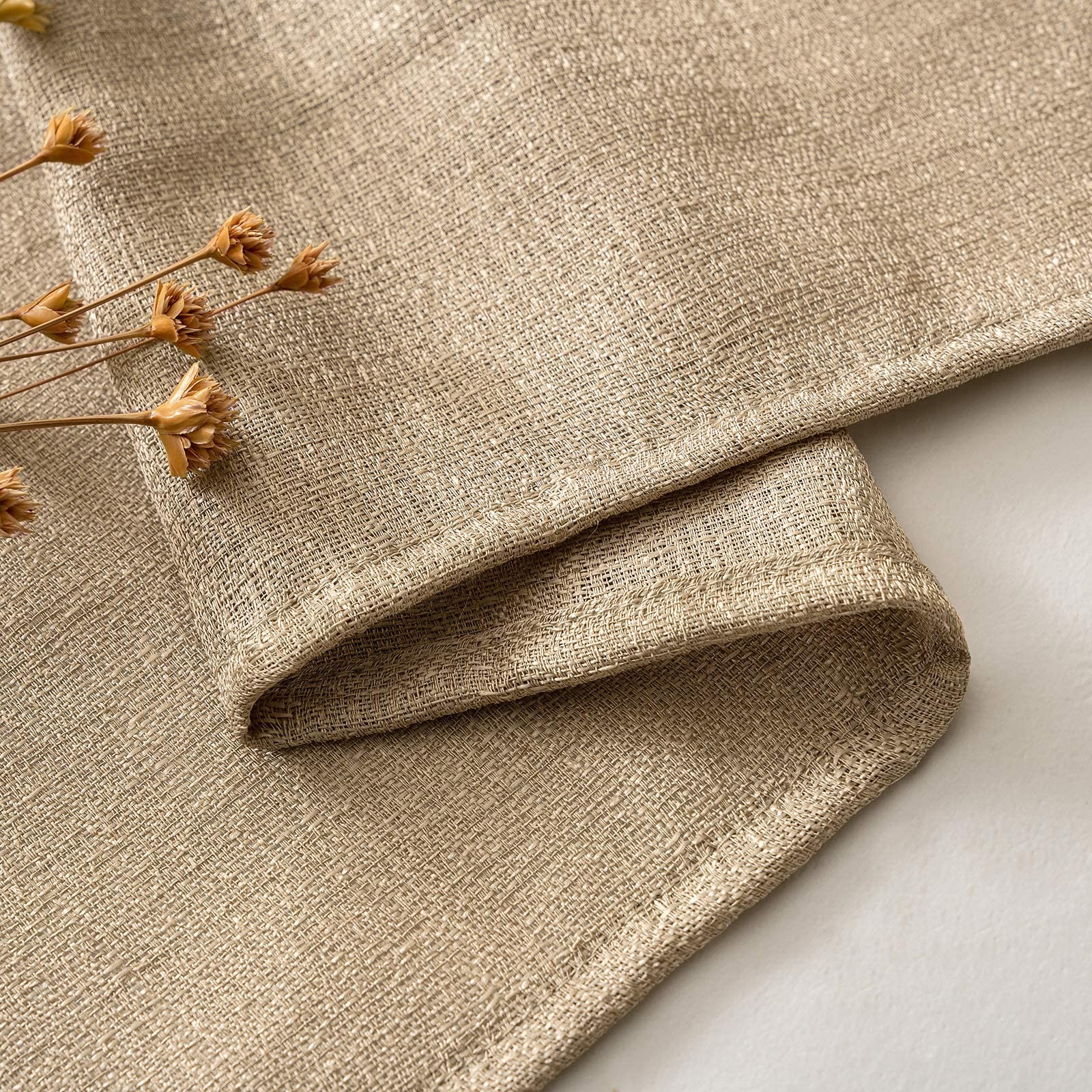 Tan Brown Faux Linen Textured Semi Sheer Curtains 2 Panels Set for Bedroom Li…