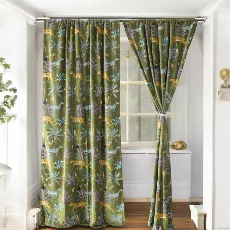 INDIAN VINTAGE COTTON VELVET CURTAIN DRAPE WINDOW DECOR HEAVY DOOR CURTAIN
