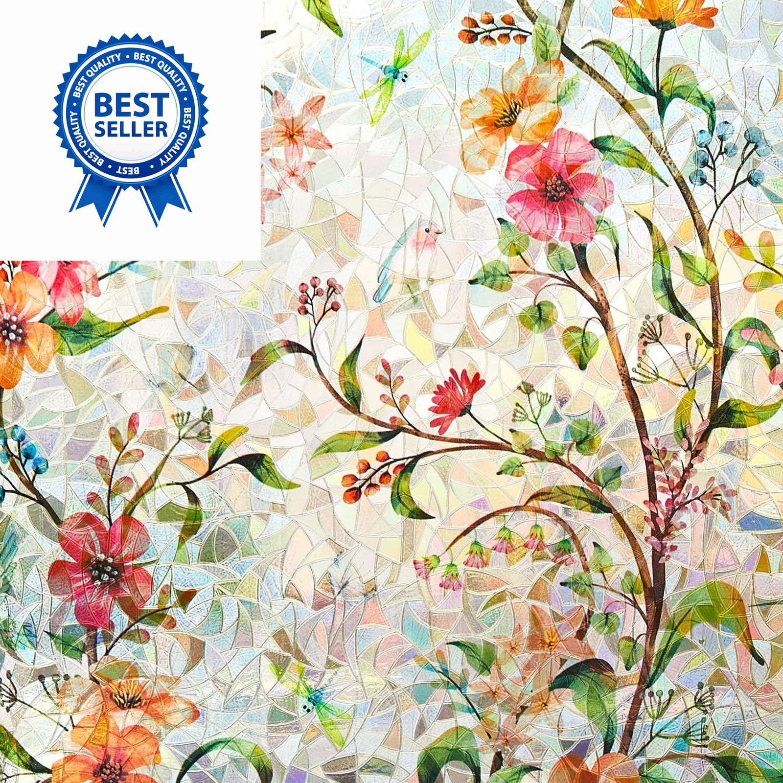 Ranzdn Window Privacy Film – Stained Glass 17.5×78.7 Inches, Cosmos