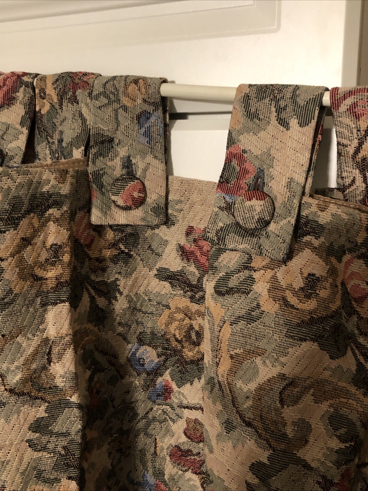 Pair Of Vintage Victorian 52X 64Tapestry Floral Curtain Panels Tab Button Top 64
