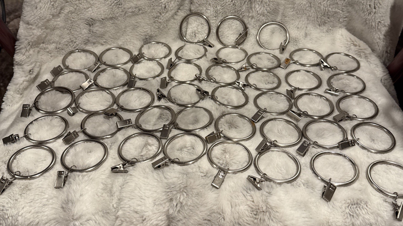 43 Curtain Rings with 2 1/4” Clips 1 3/4” Opening Silver Stainless Steel Hangers