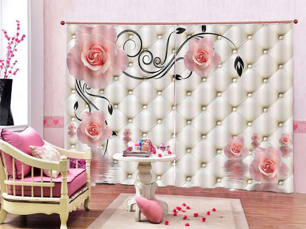 Pink Beauty 3D Curtains Blockout Photo Printing Curtains Drape Fabric