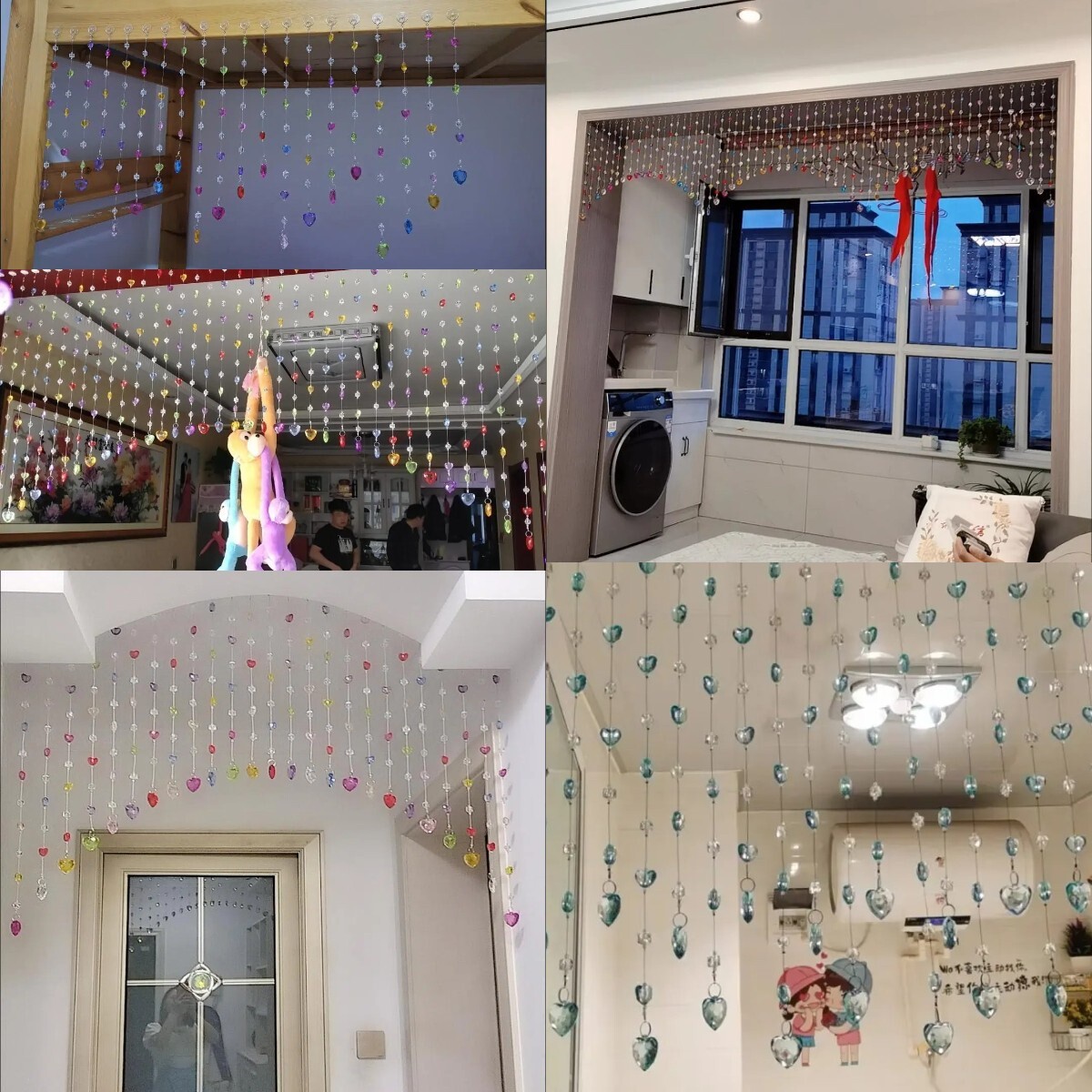 Shiny Crystal Door Curtain Heart Shaped Beading Self Adhesive Hanging Partition