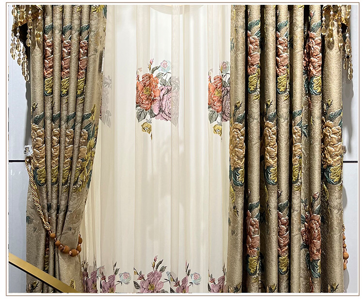 European luxury yellow cloth relief jacquard thick curtain valance tulle M1560
