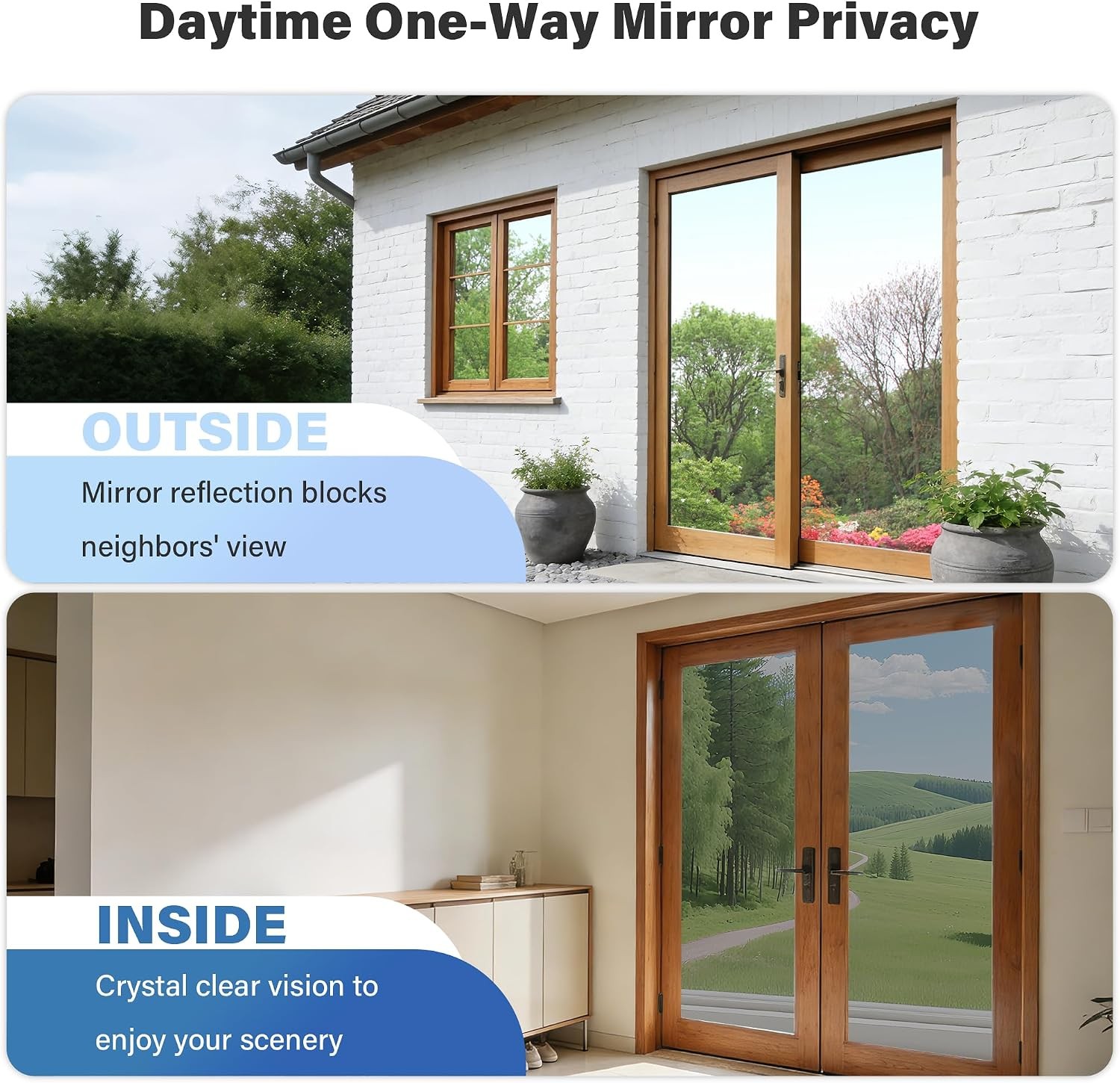 Static Cling Daytime Mirror Tint for Home Blocks Heat Silver 17.5″ x 78.7”