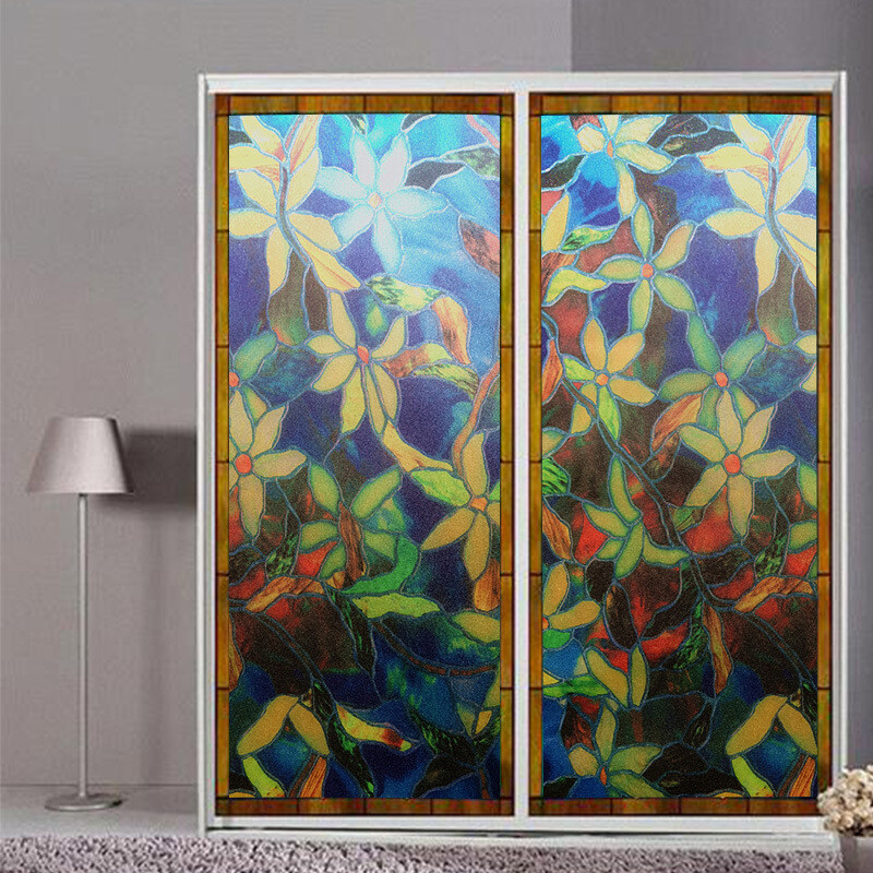 Flower No Glue Static Decorative Privacy Window Films for Glass 17.7″x78.7″