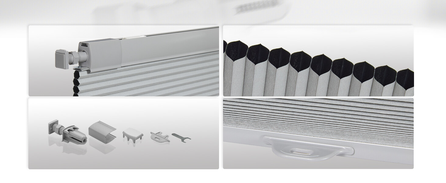 No Screw Installation Clearance Light Filtering Gray Cellular Blinds Honeycomb