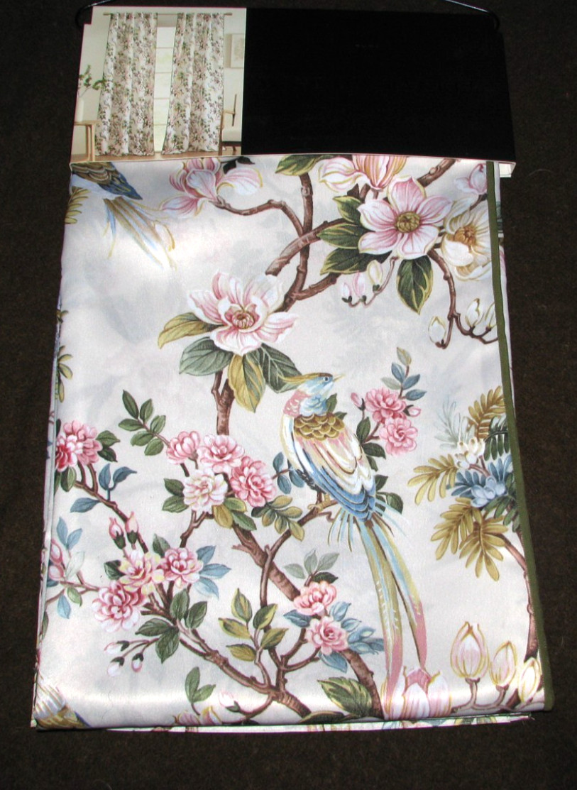 ENVOGUE “HOME” Window Curtains 2 Panels 37 x 96 /Birds, Flowers, Magnolia