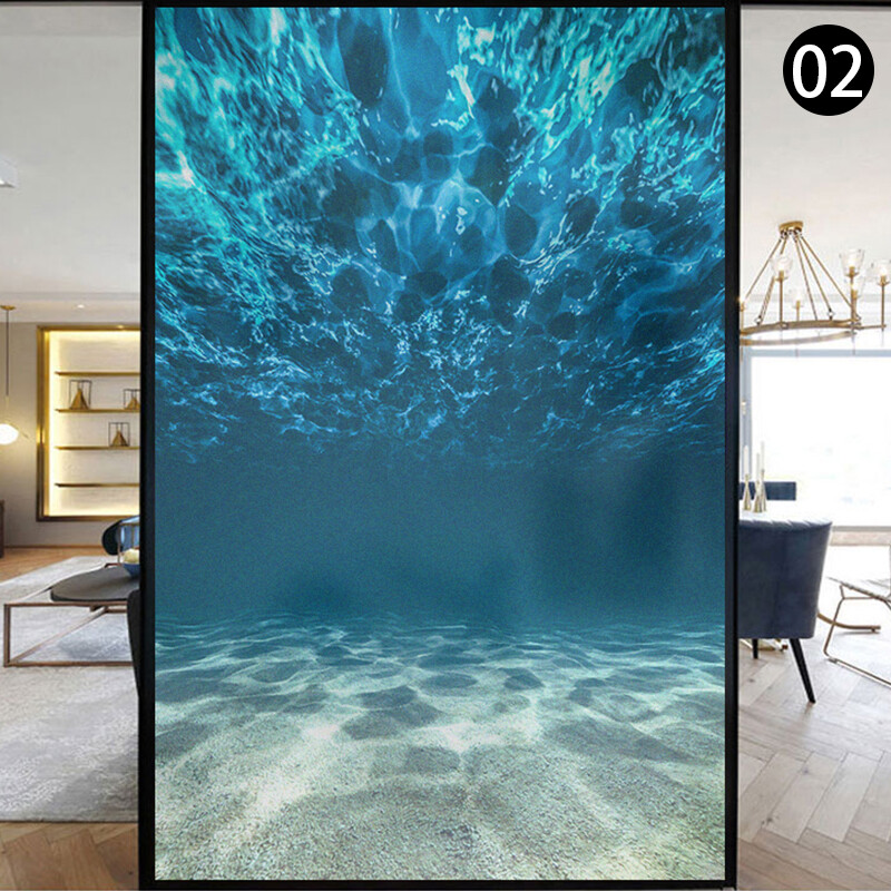 Ocean Underwater Static Clings Frosted Glass Stained Window Sticker Film NEW