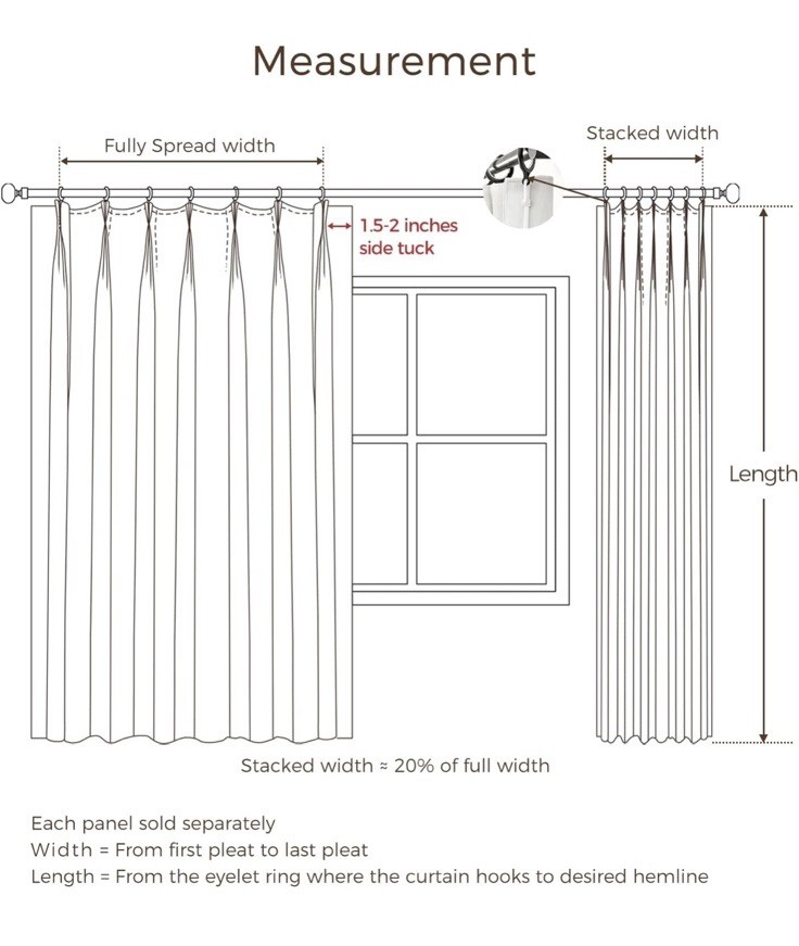 TWOPAGES Liz Linen Drape Pleated Curtains (1) 52”Wx96”L Ivory White Unlined
