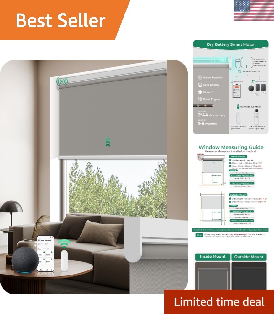 Smart Control Motorized Blackout Roller Blinds – Easy Install, 31″ W x 72″ H
