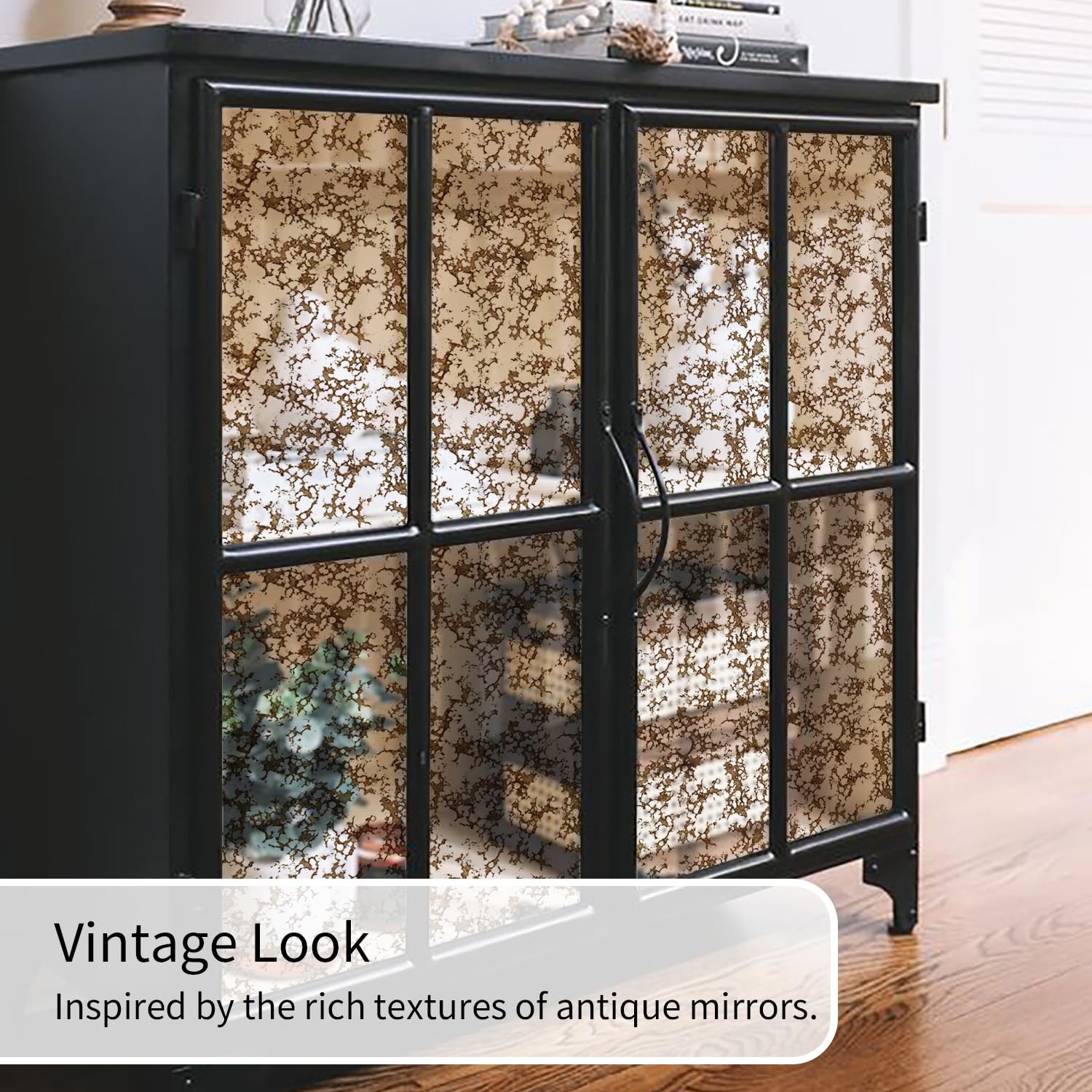 Static Cling Faux Antique Mirror Texture Window Film, Luxury Antique Copper B…