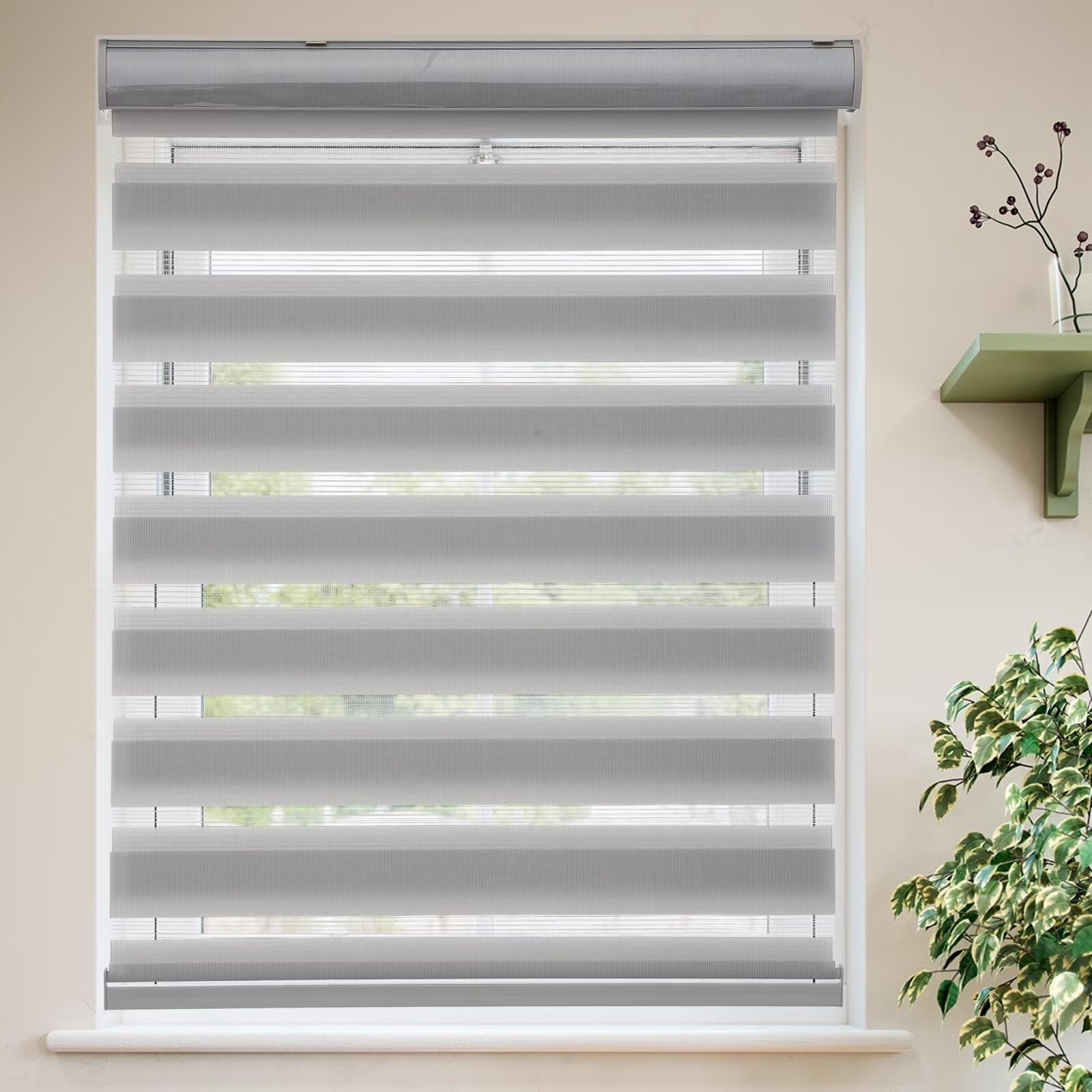 MYshade Zebra Roller Shades Dual Layer Cordless Day Night Window Blinds 27×72 Gr