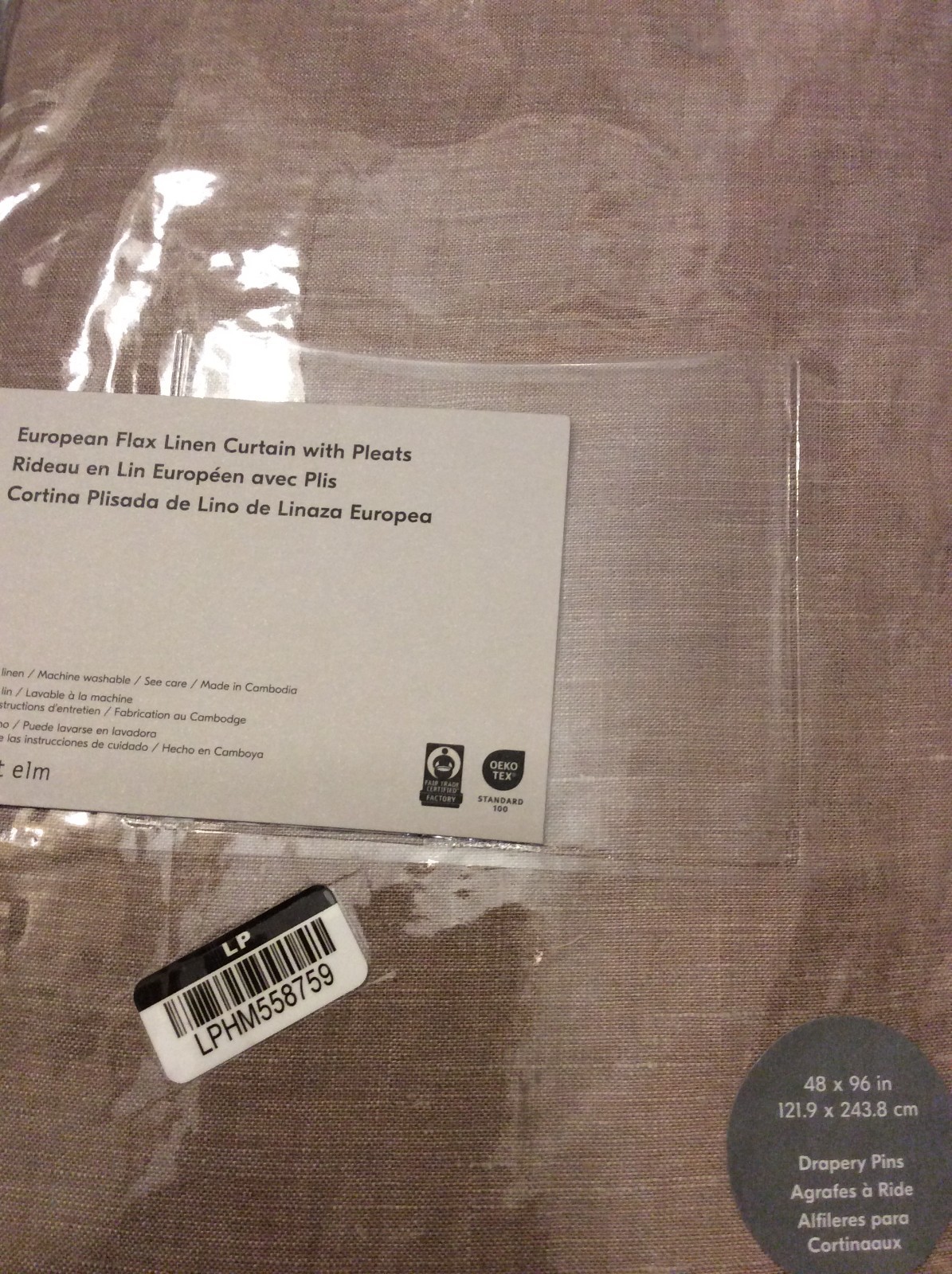 West Elm One European Flax Linen Pleated Curtain 48×96 Sandstone Melange Unlined
