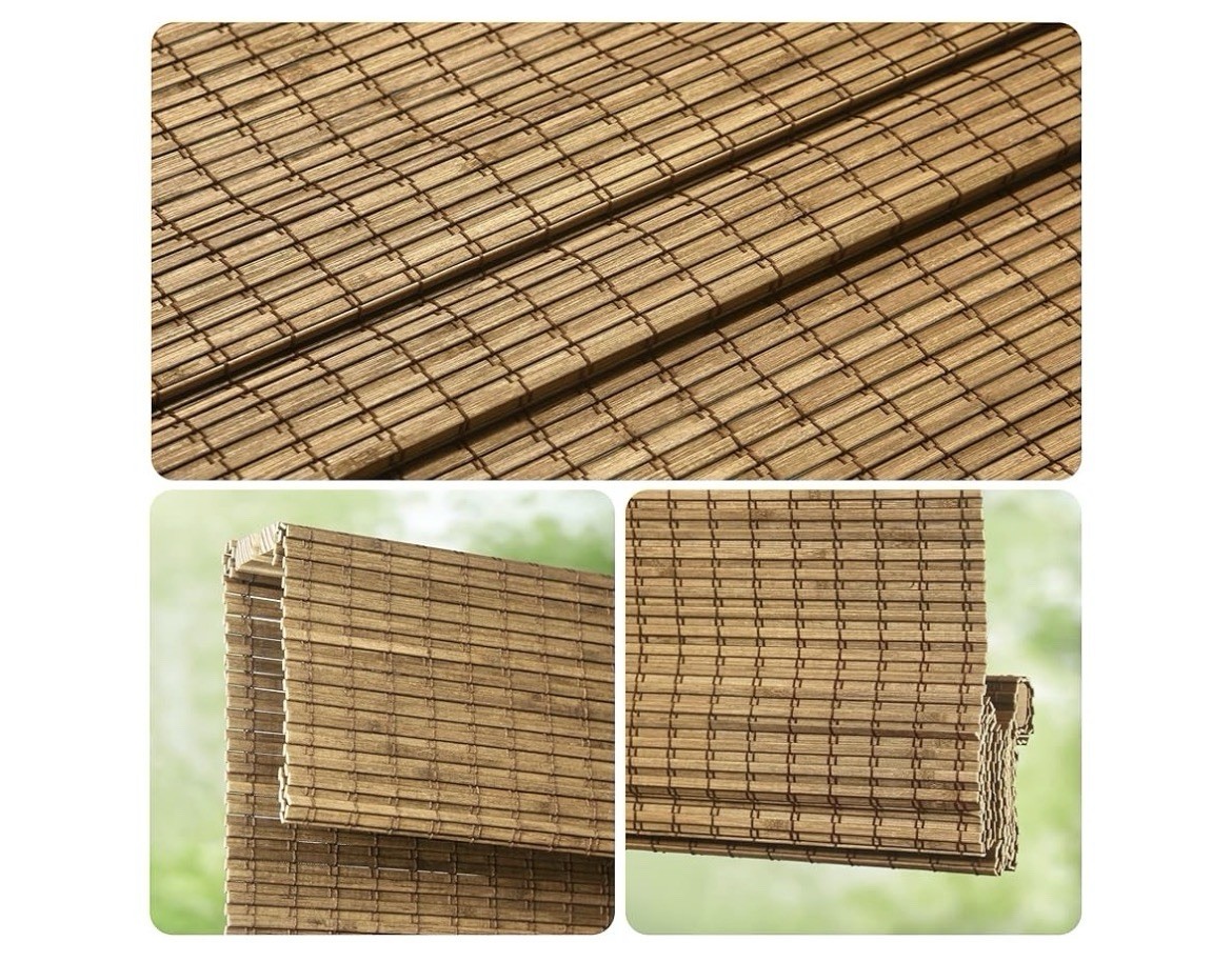 Cordless Bamboo Roman Shades Privacy Blinds for Interior Windows 35”W x 64″ H