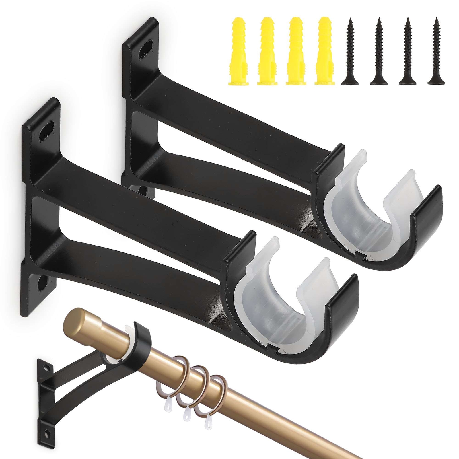 2/4/6PCS Curtain Rod Hooks Heavy Duty Curtain Rod Bracket Rod Support Hanger