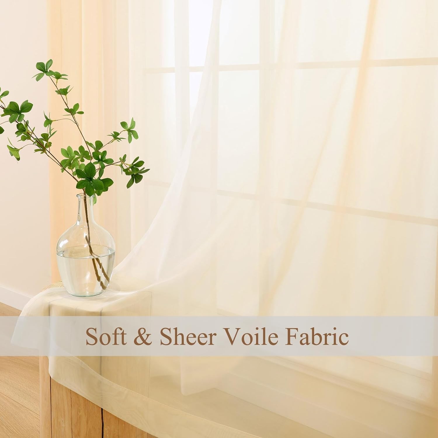 Beige Ombre Sheer Curtains 84 Inches Long for Living Room, Transparent Tan