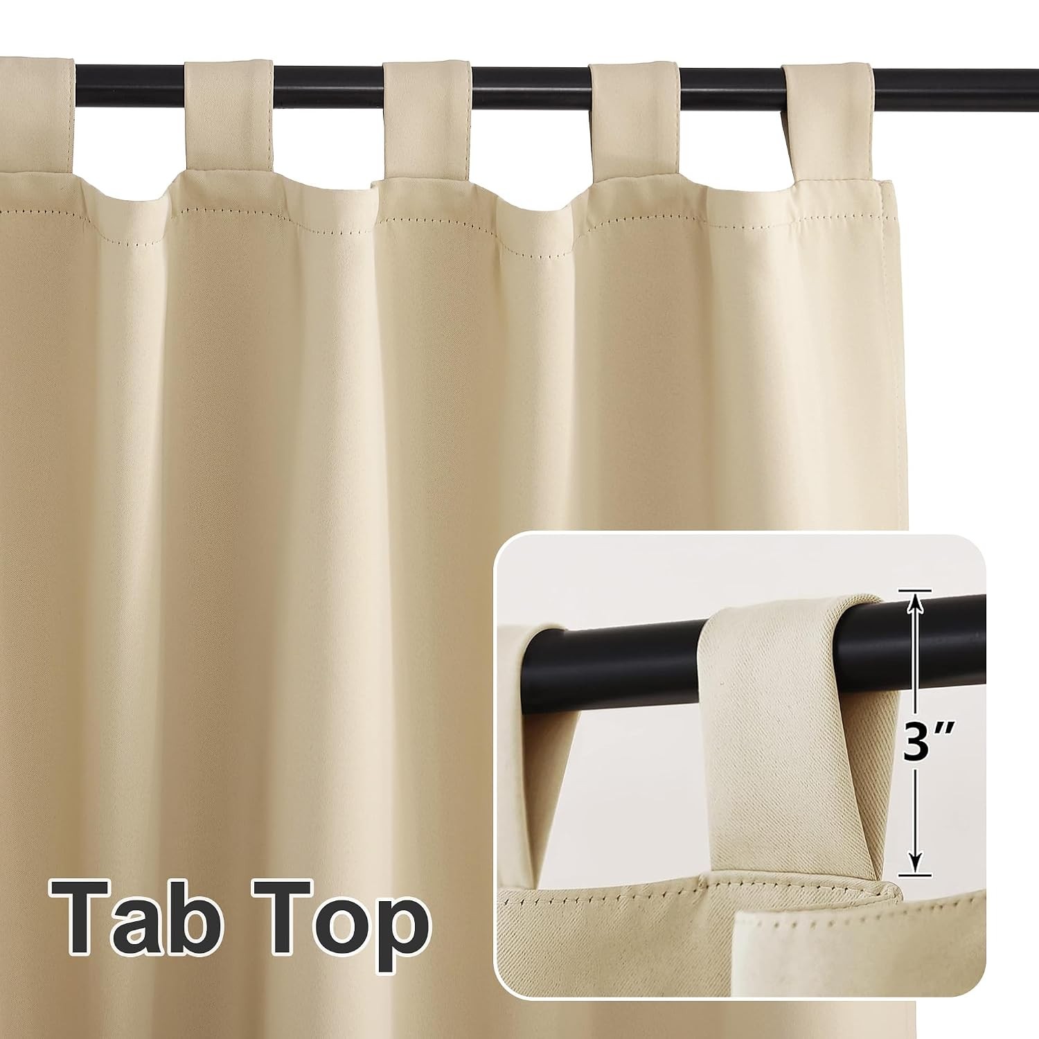 Waterproof Outdoor Thermal Patio Curtains Tab Top Cream Beige Block Sunlight