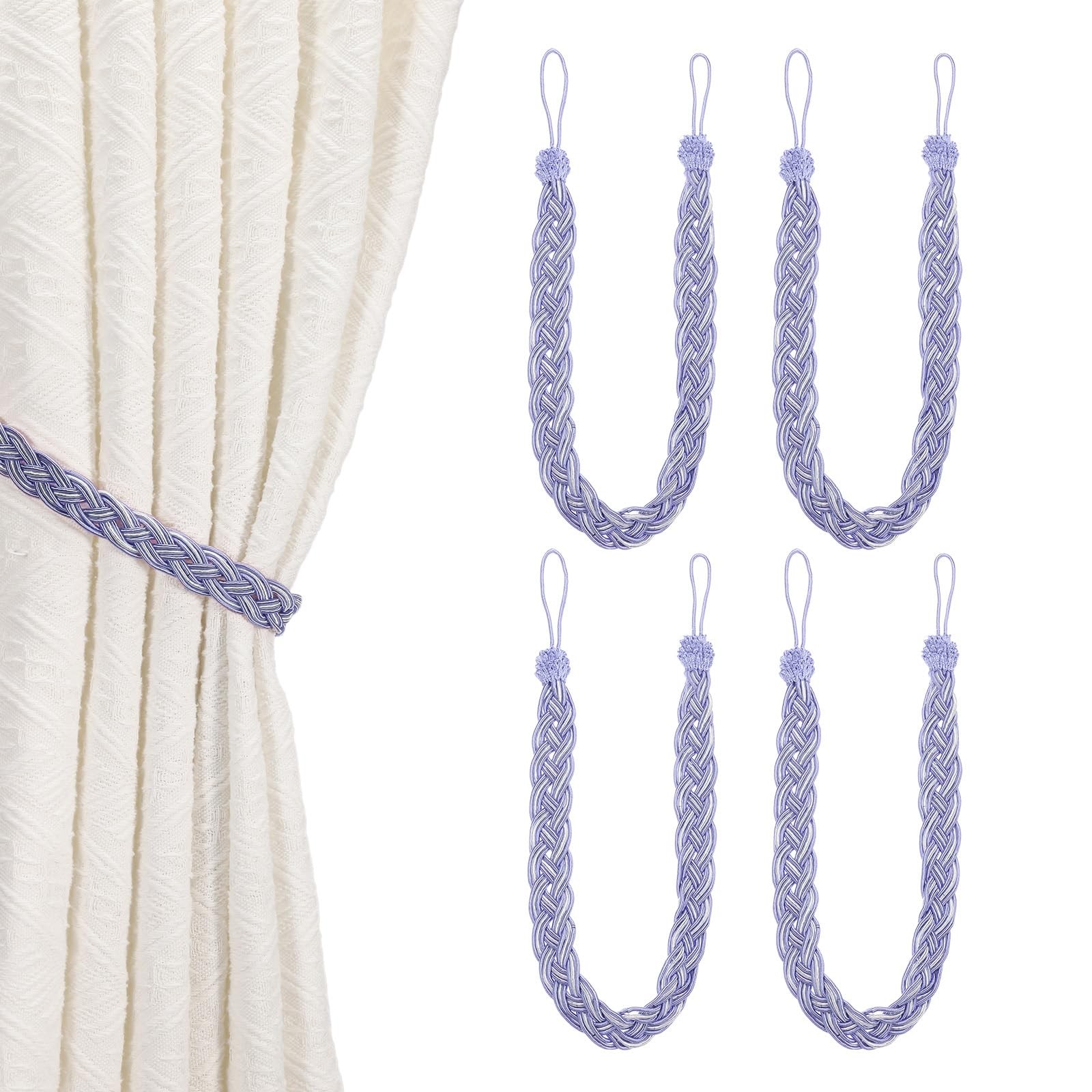 uxcell 4 Pcs Curtain Tiebacks, 56cm/22 Braided Drapery Holdback Light Purple