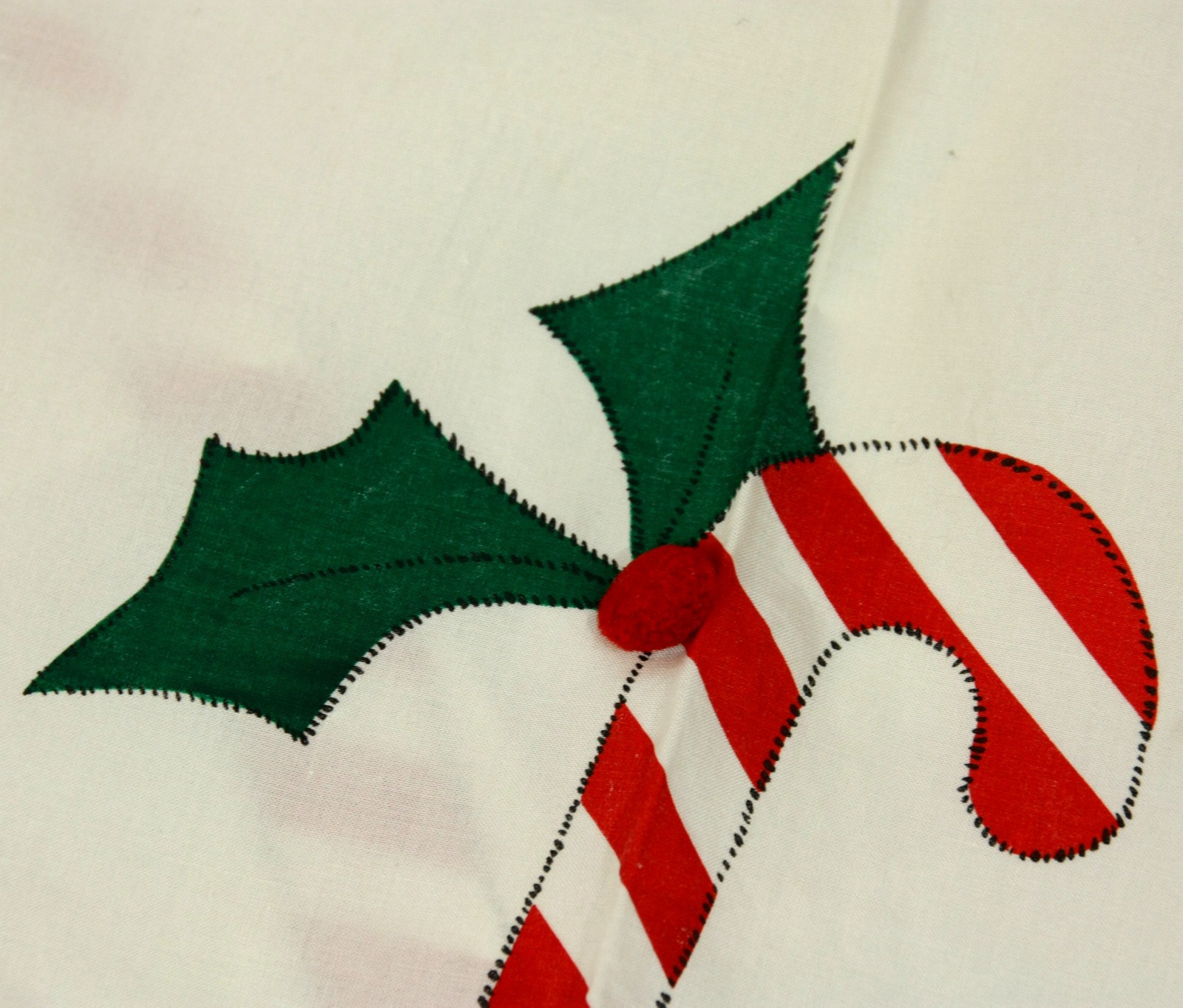Vintage Christmas Candy Cane Puff Ball Rod Pocket Cafe Curtains Panels Set 1970s