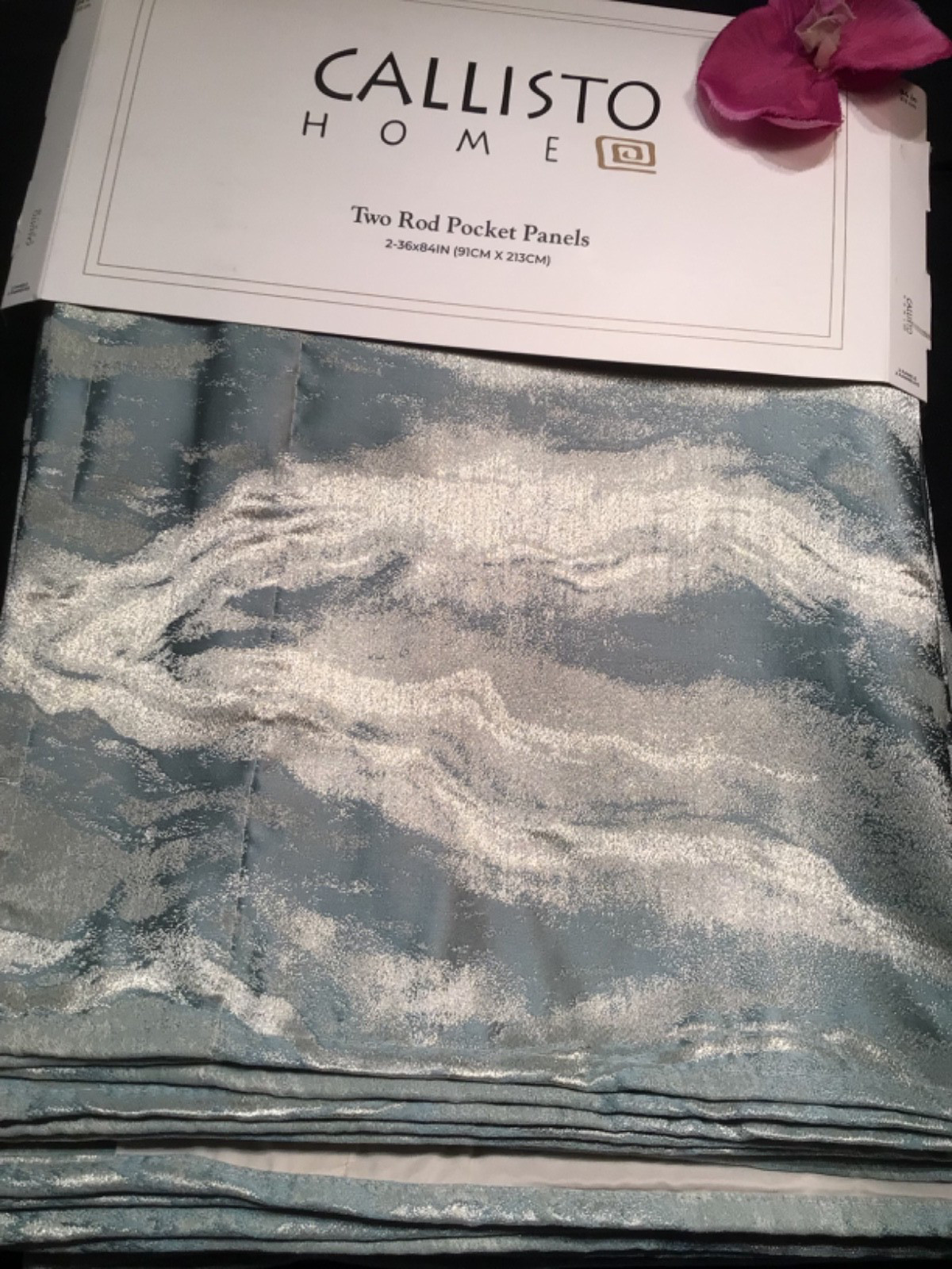 CALLISTO HOME Curtain panels 36 x 84 MARBLE Seafoam green shimmer Lined 2 pc set