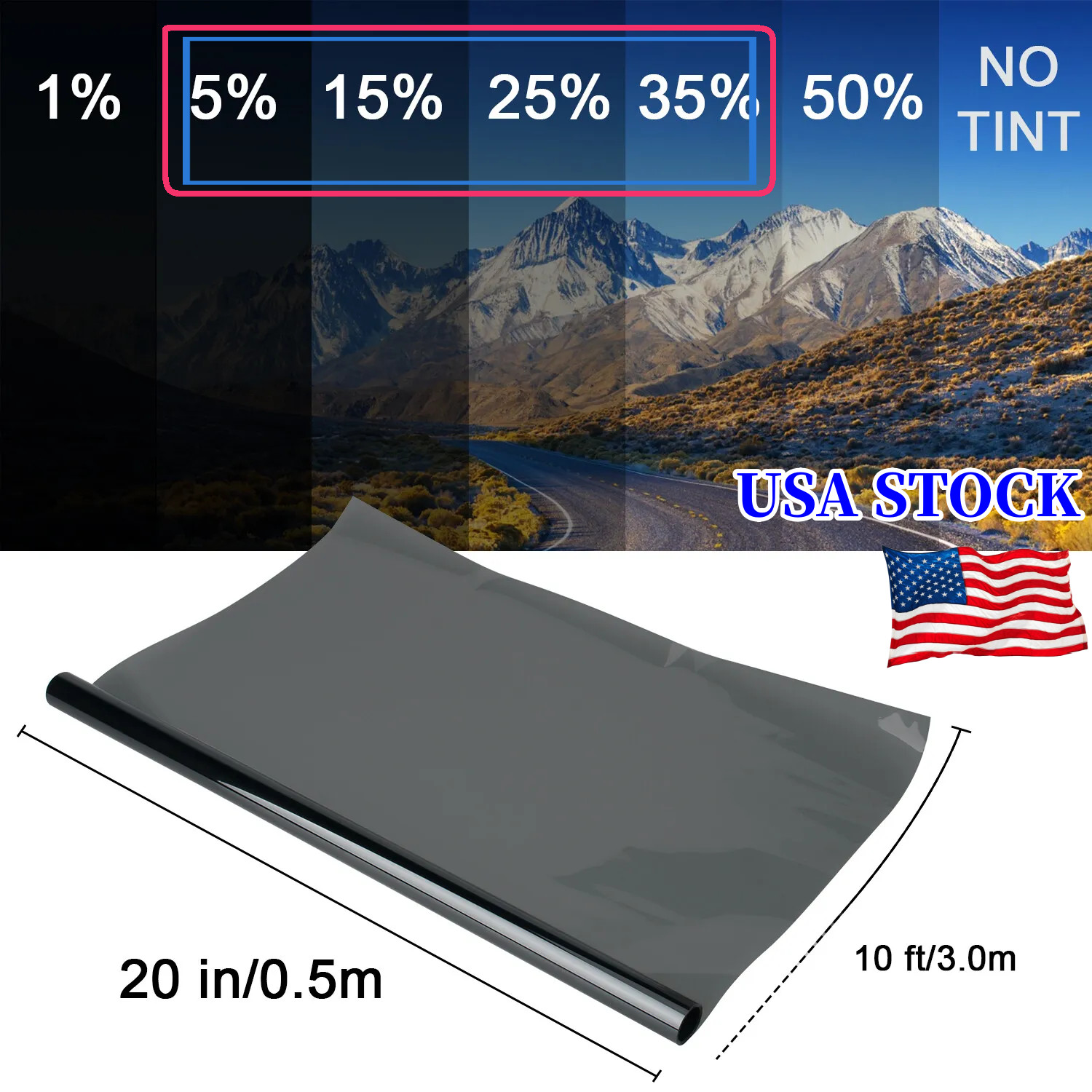 20″x10ft Uncut Roll Window Tint Film 5% 15% 25% 35% VLT Car Home Office Glass