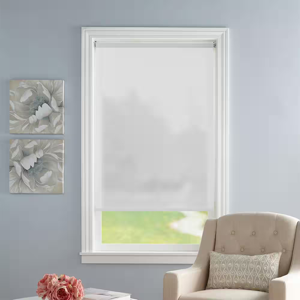 Cut to Size White Cordless Light Filtering Fabric Roller Window Shade 28 In. W X