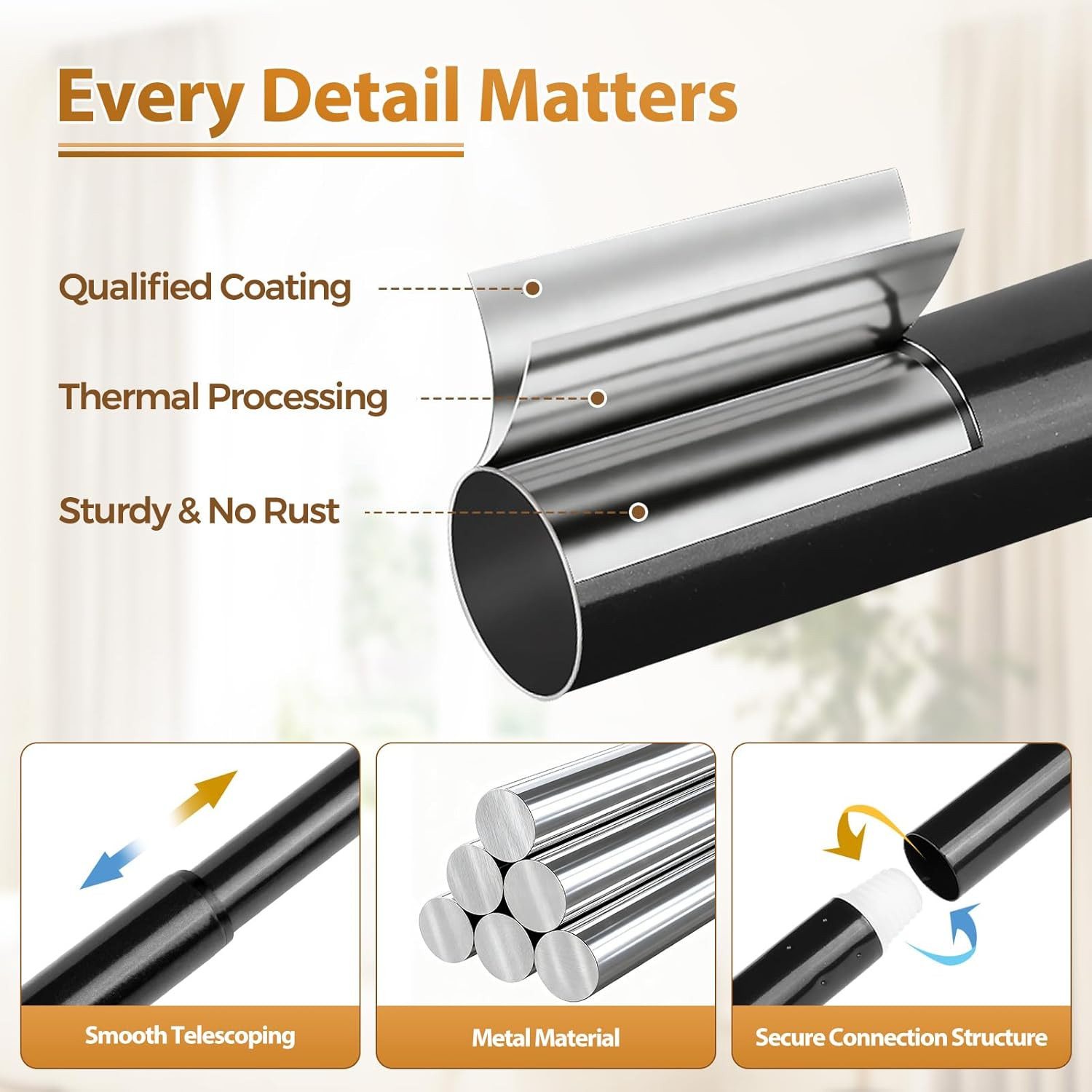 Curtain Rod 32 to 58 Inch(2.6-4.8Ft), Telescoping Splicing 3/4 Drapery Rods for