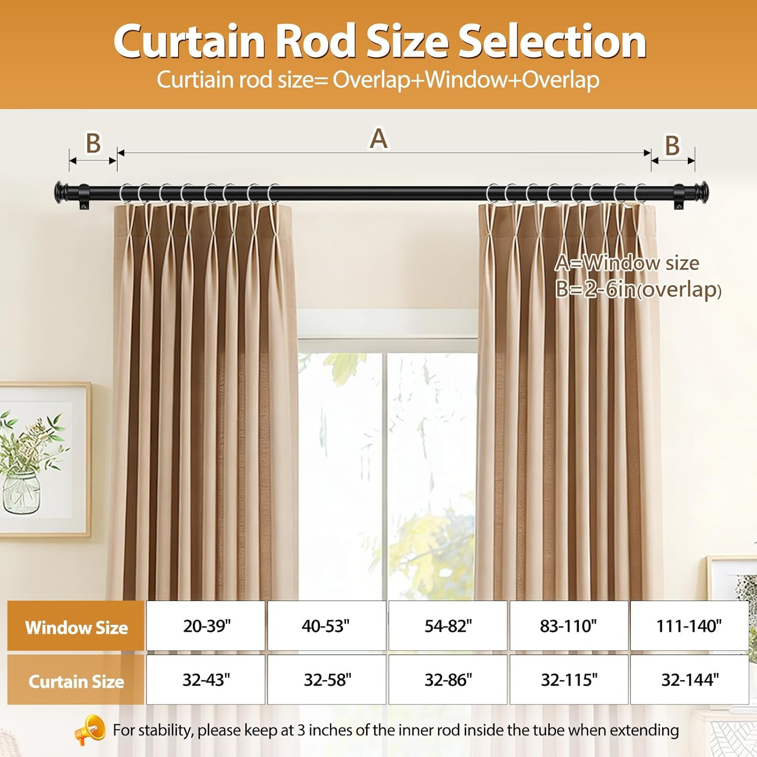 Curtain Rod 32 to 58 Inch(2.6-4.8Ft), Telescoping Splicing 3/4 Drapery Rods for