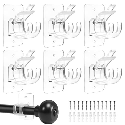 No-Drill Curtain-Rod Adhesive-Brackets Adjustable-Holder – 20 6PCS Transparent