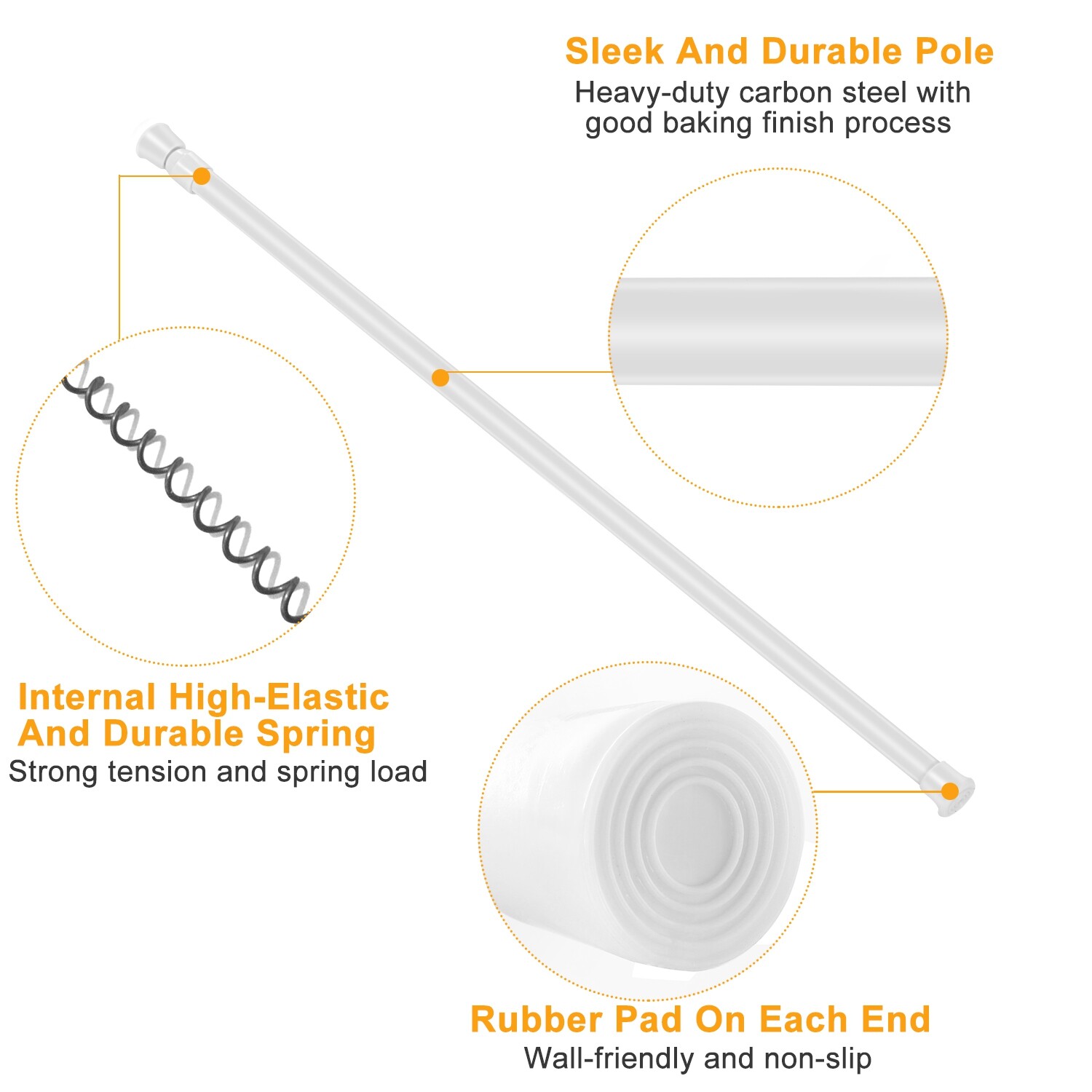 Heavy-Duty Tension Curtain Rod Spring Load Adjustable Curtain Pole 11.8-74.8inch