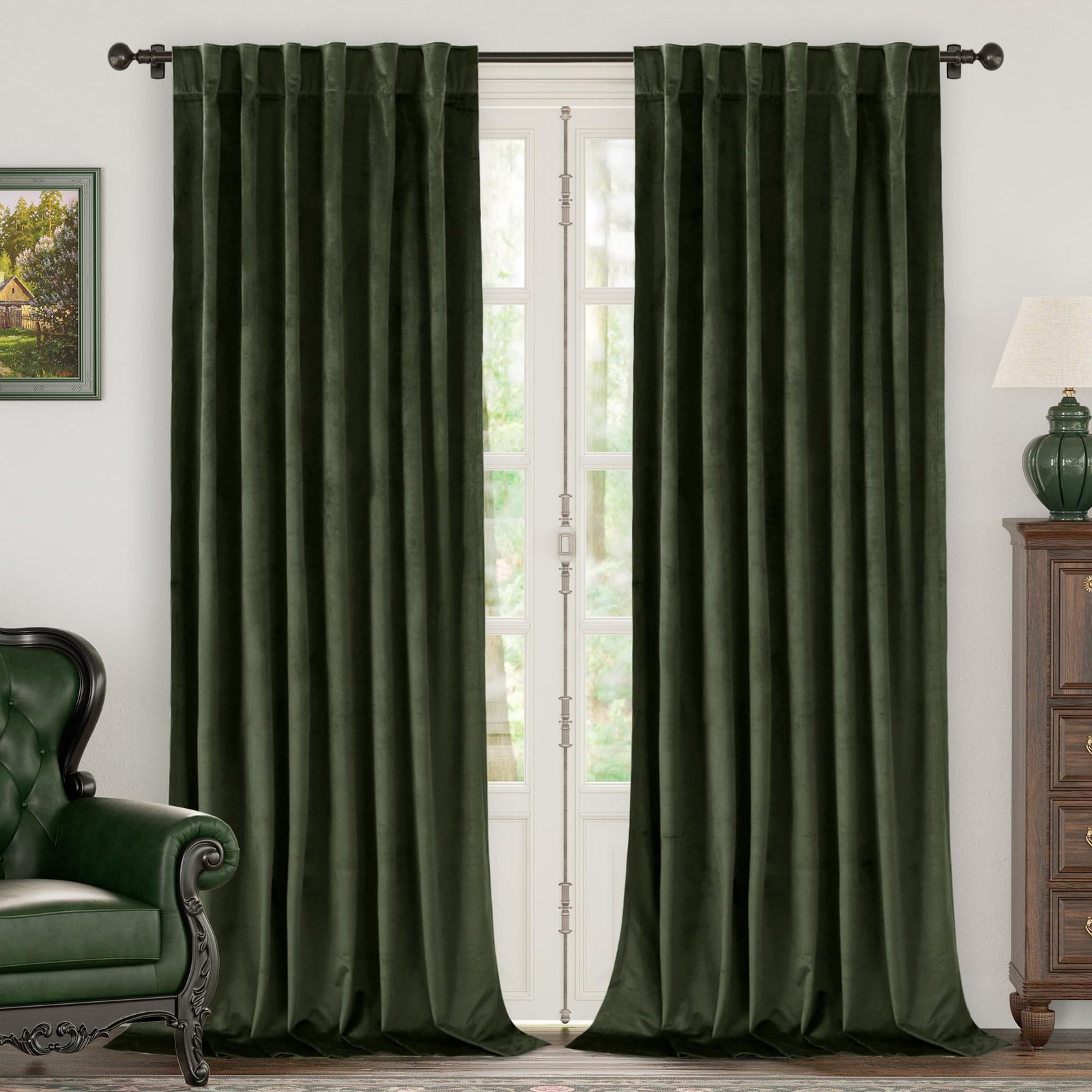 Olive Green Velvet Blackout Curtains 84 Thermal Insulated Room Darkening Drapes